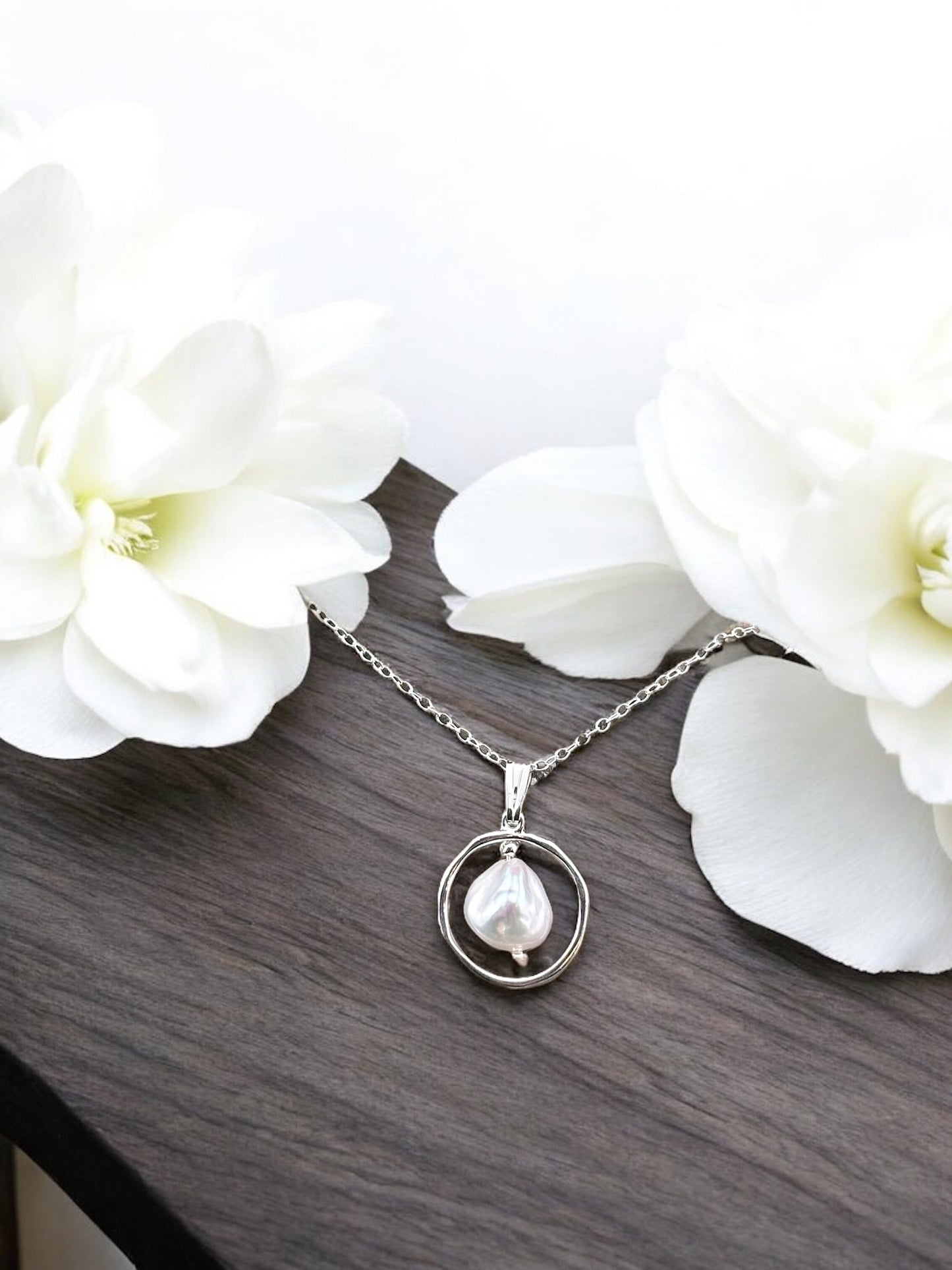 Baroque Pearl Pendant in Sterling Silver - Organic Shape