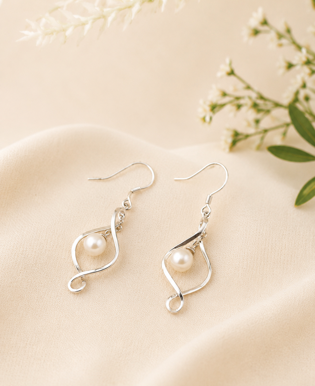 Ariel Sterling Silver Pearl Swirl Earrings