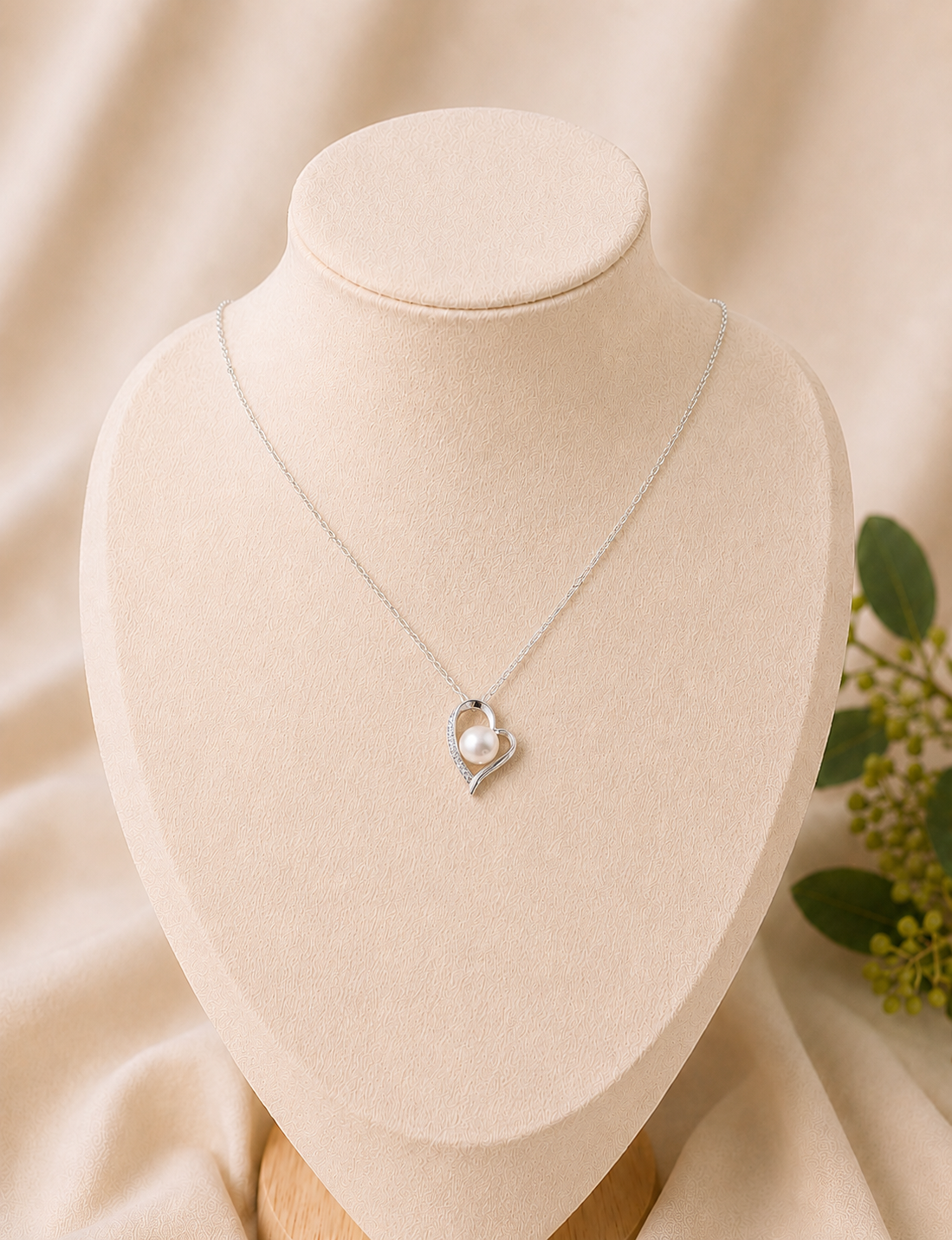Amara - Heart Pearl Necklace in Silver