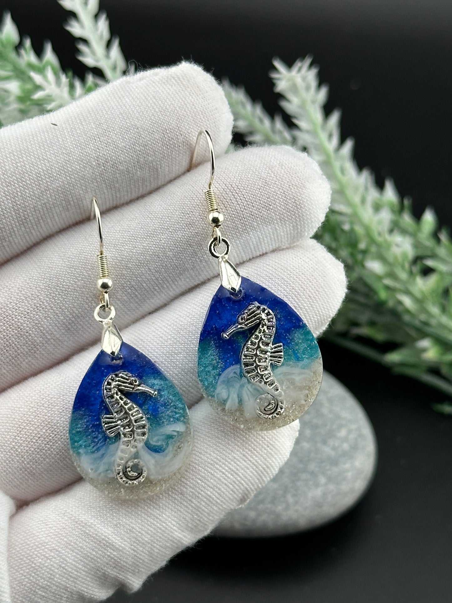 Ocean, Mermaid, Resin Earrings, with real sand from Spain!