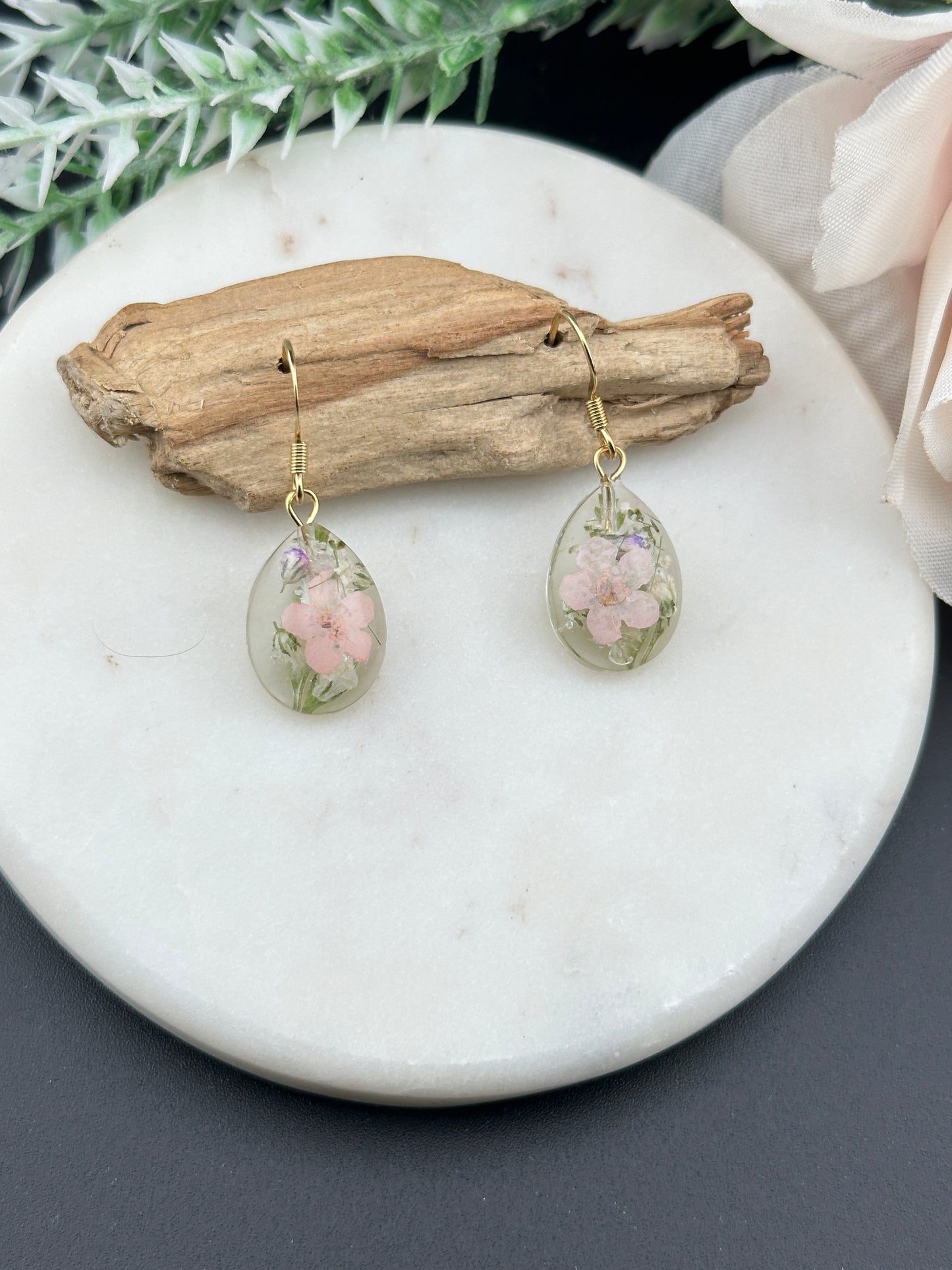 Blush Petals – Teardrop Floral Earrings