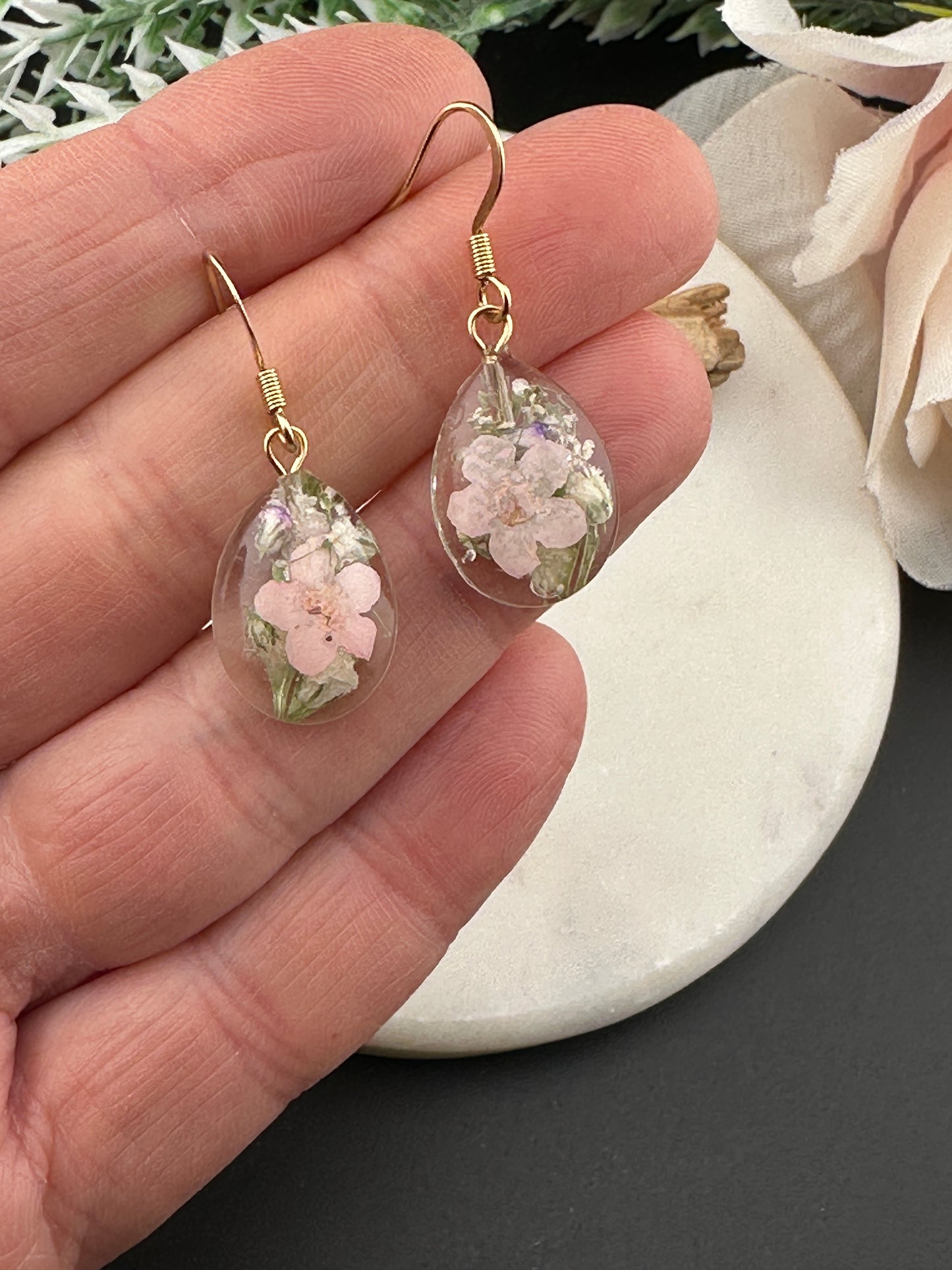 Blush Petals – Teardrop Floral Earrings