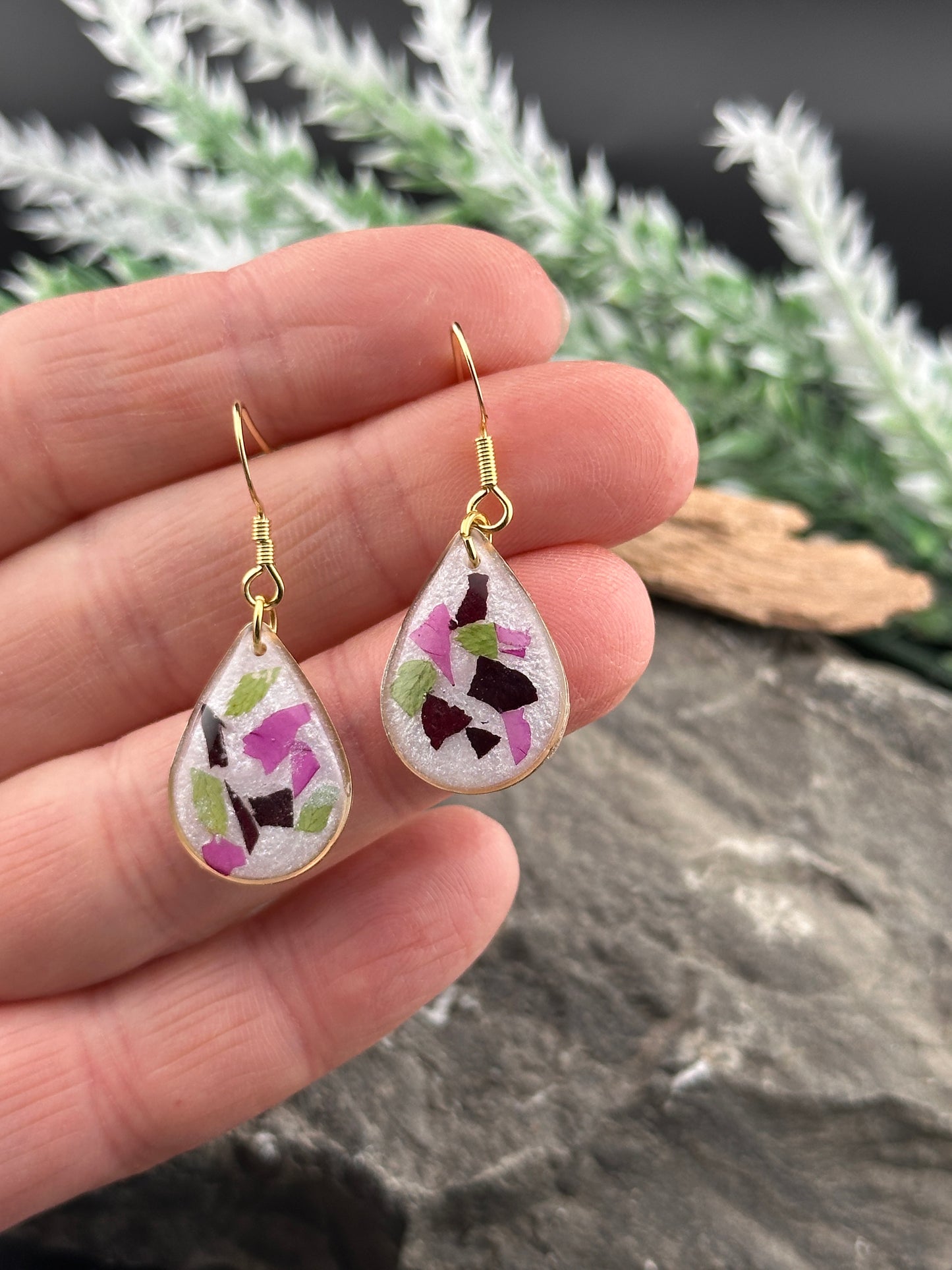 Teardrops of Rose – Real Petal Earrings in Gold or Silver