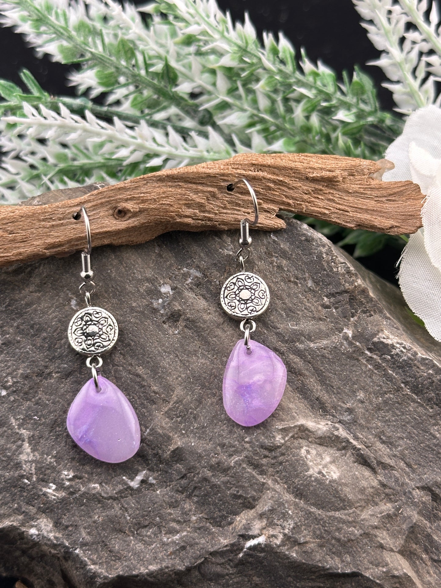 Lavender Mist – Faux Stone Drop Earrings