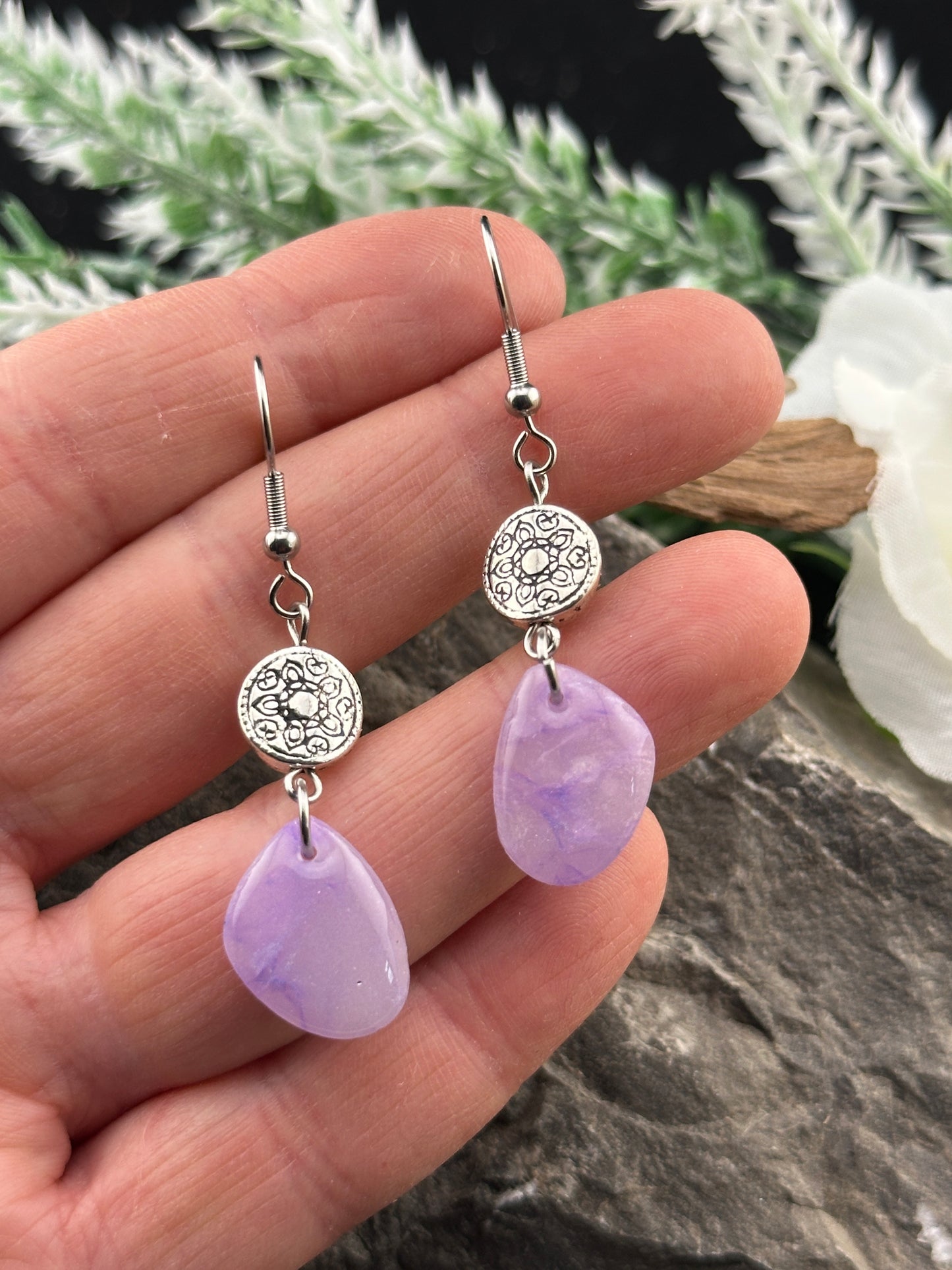 Lavender Mist – Faux Stone Drop Earrings
