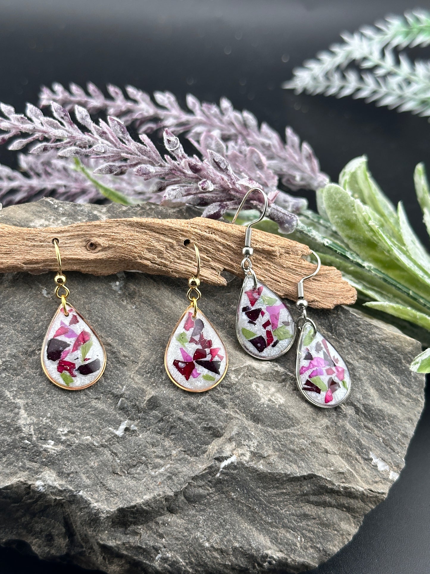 Teardrops of Rose – Real Petal Earrings in Gold or Silver