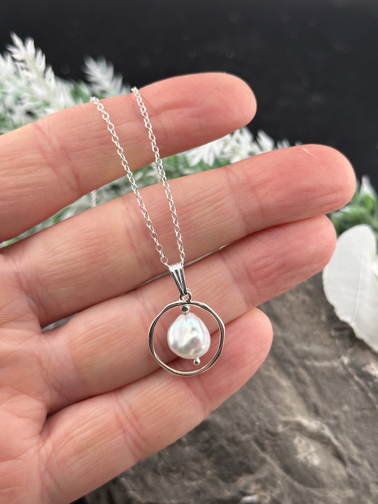Baroque Pearl Pendant in Sterling Silver - Organic Shape