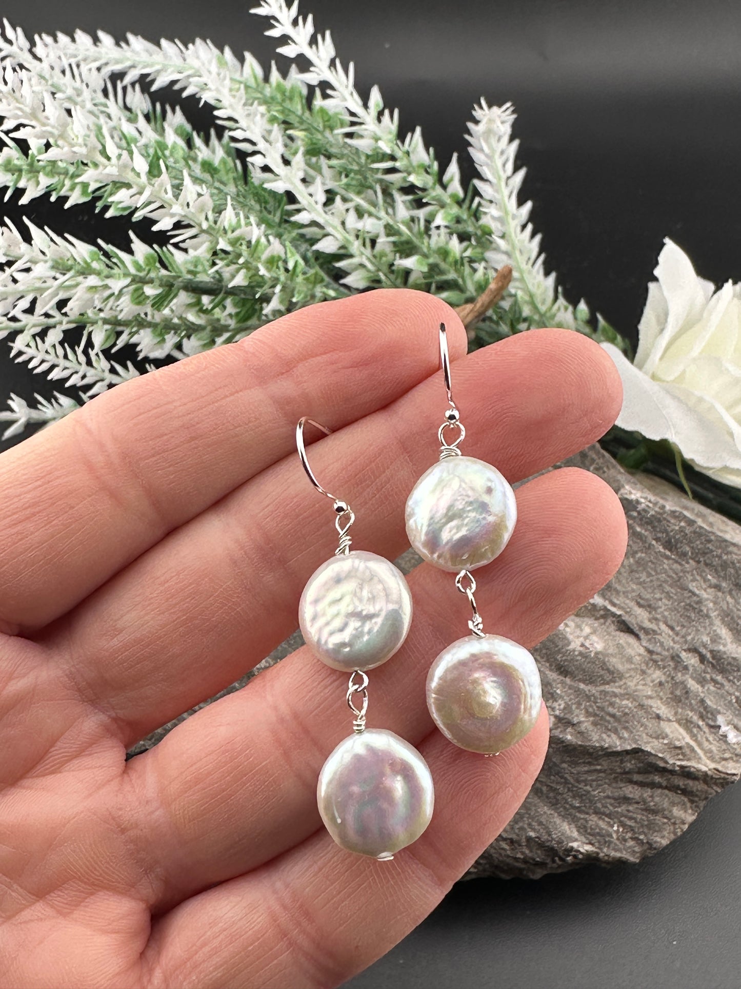 Double Drop Baroque Pearl Earrings – 925 Sterling Silver Grace