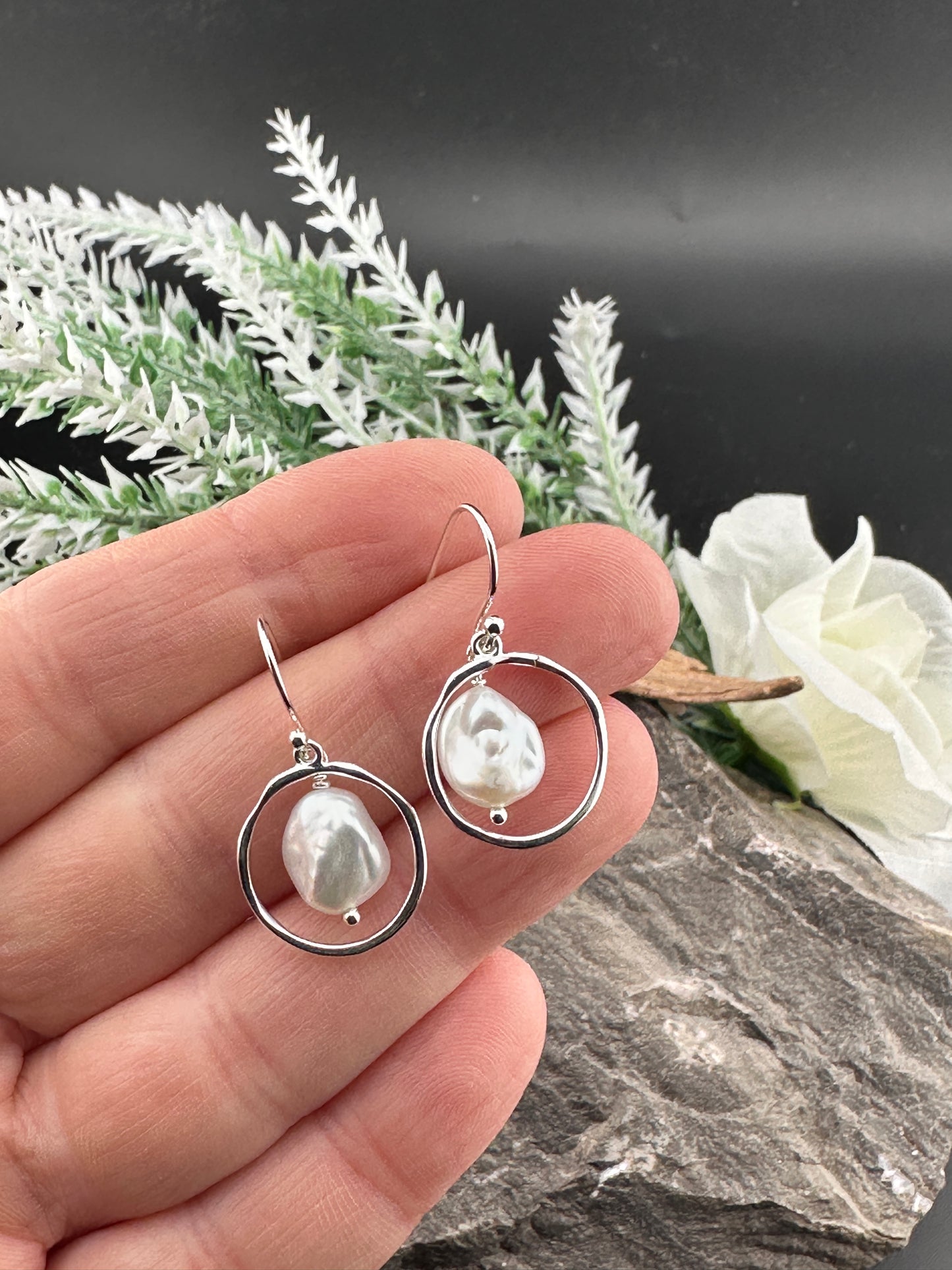 Baroque Pearl Drop Earrings in Sterling Silver – Organic Shape