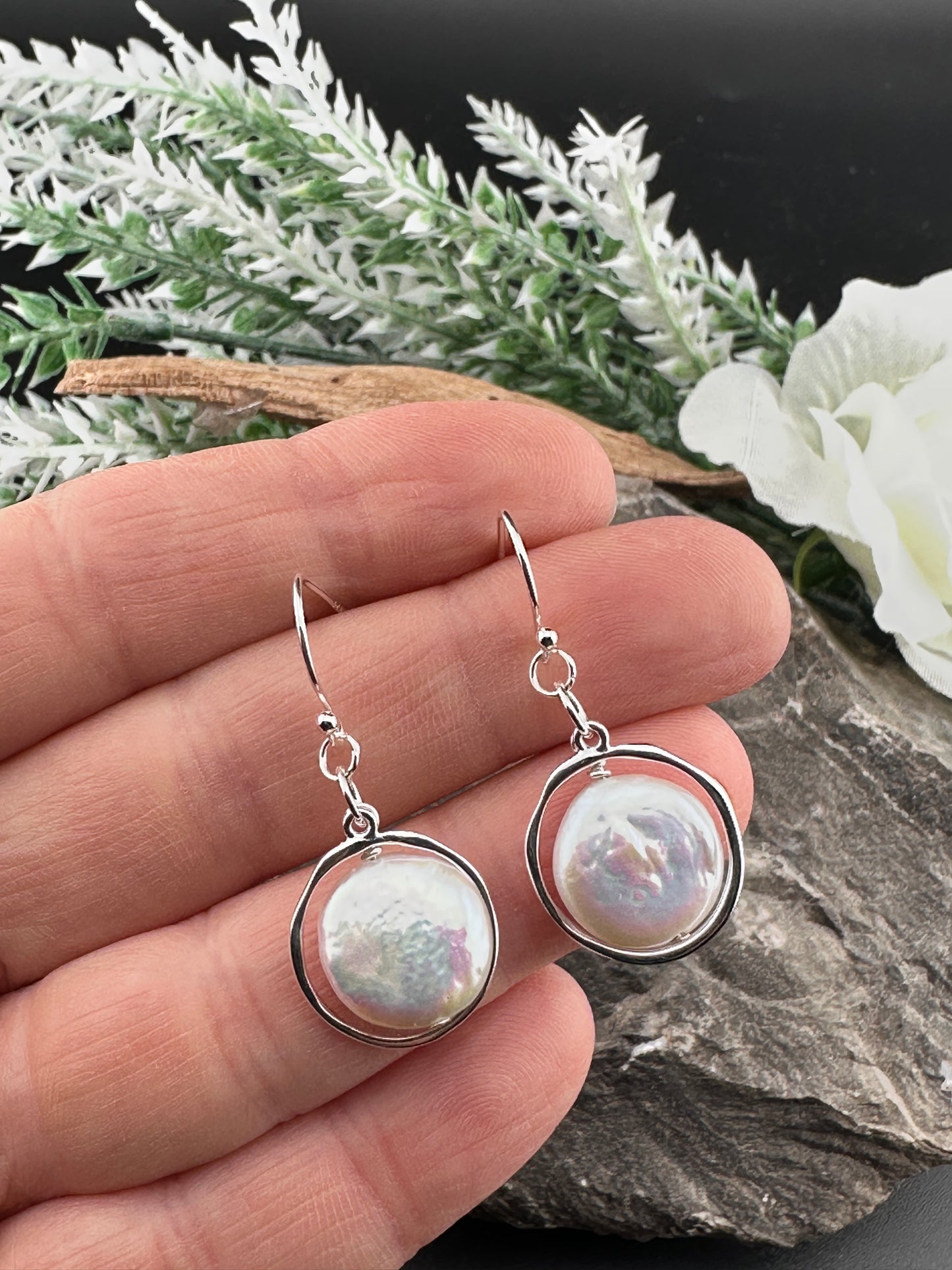 Baroque Pearl Drop Earrings in Sterling Silver – Timeless Elegance