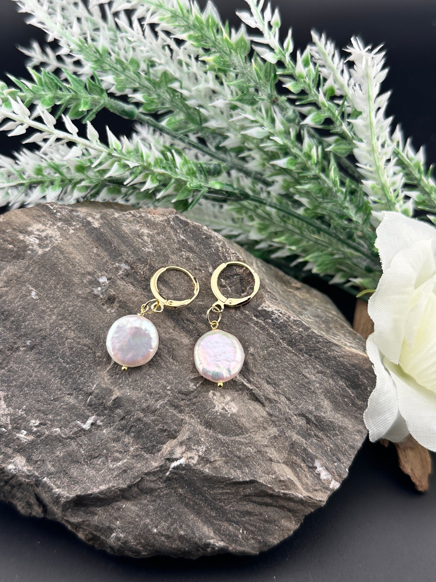 Classic Button Baroque Pearl Lever-Back Earrings in Gold