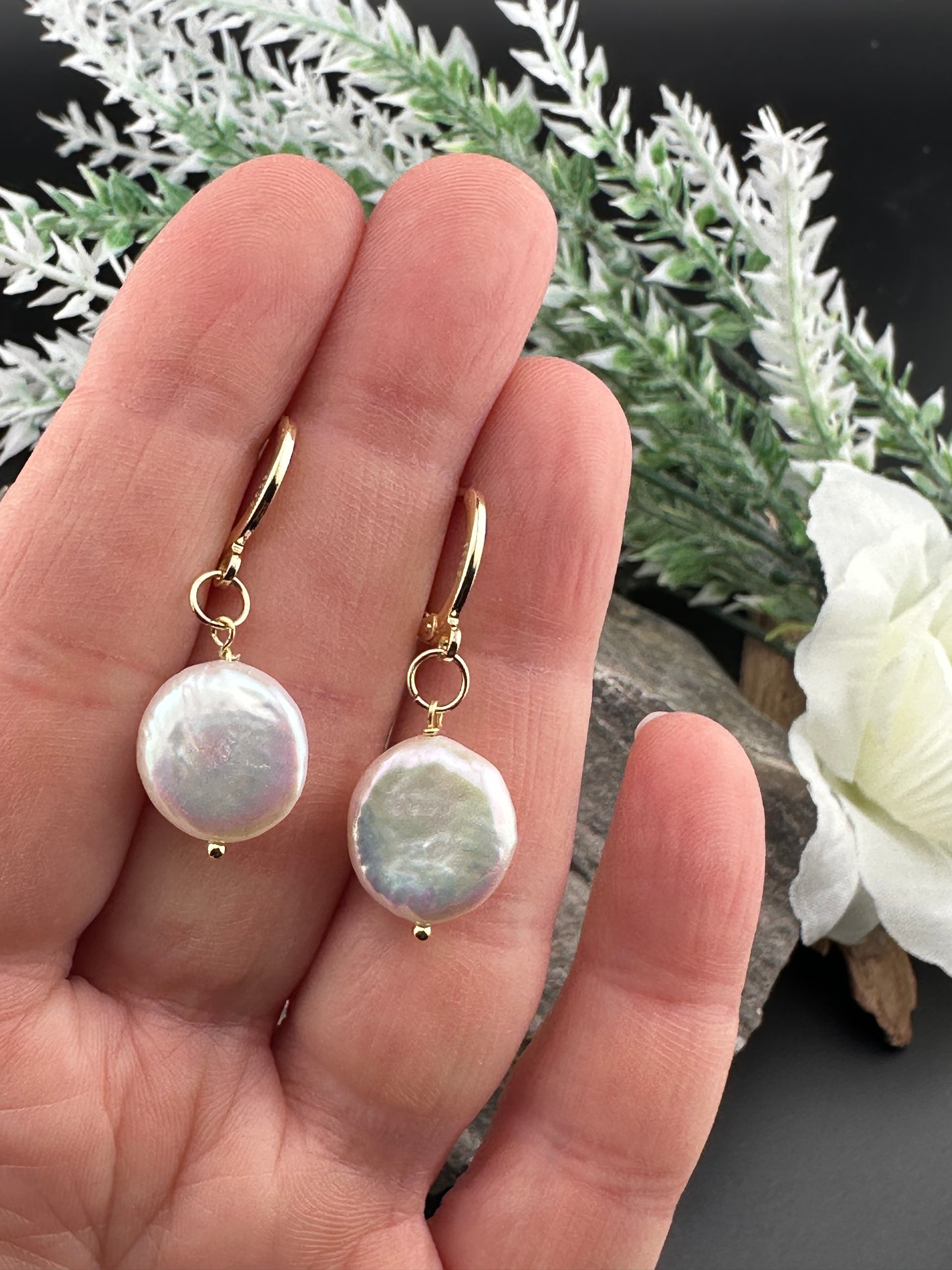 Classic Button Baroque Pearl Lever-Back Earrings in Gold
