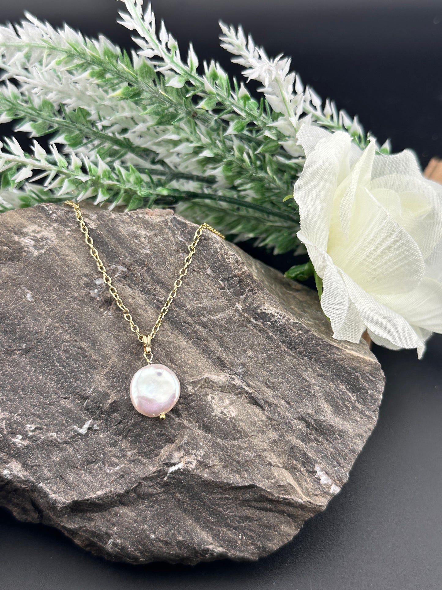Classic Button Baroque Pearl Pendant Necklace – Gold Filled Chain