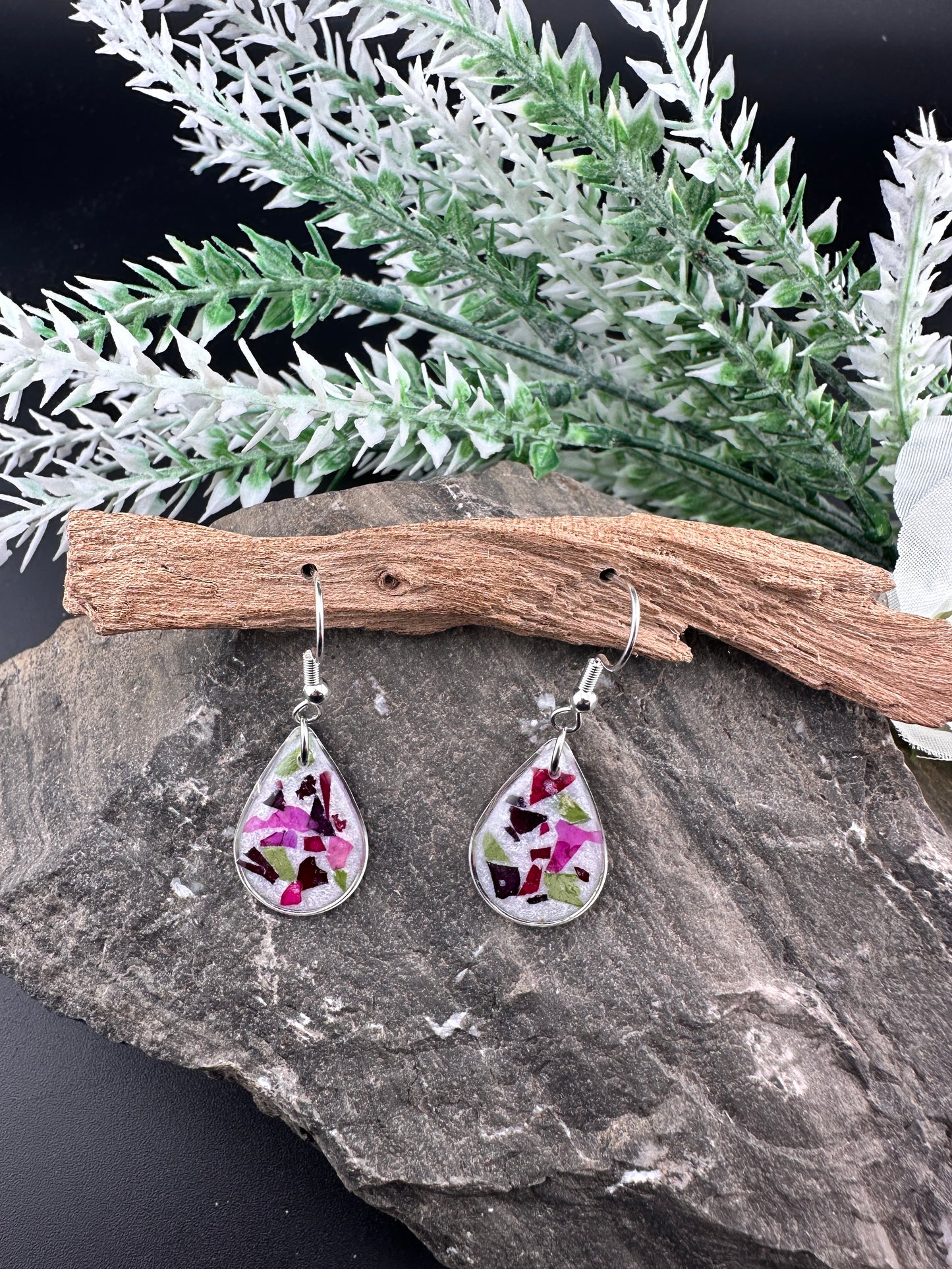 Teardrops of Rose – Real Petal Earrings in Gold or Silver