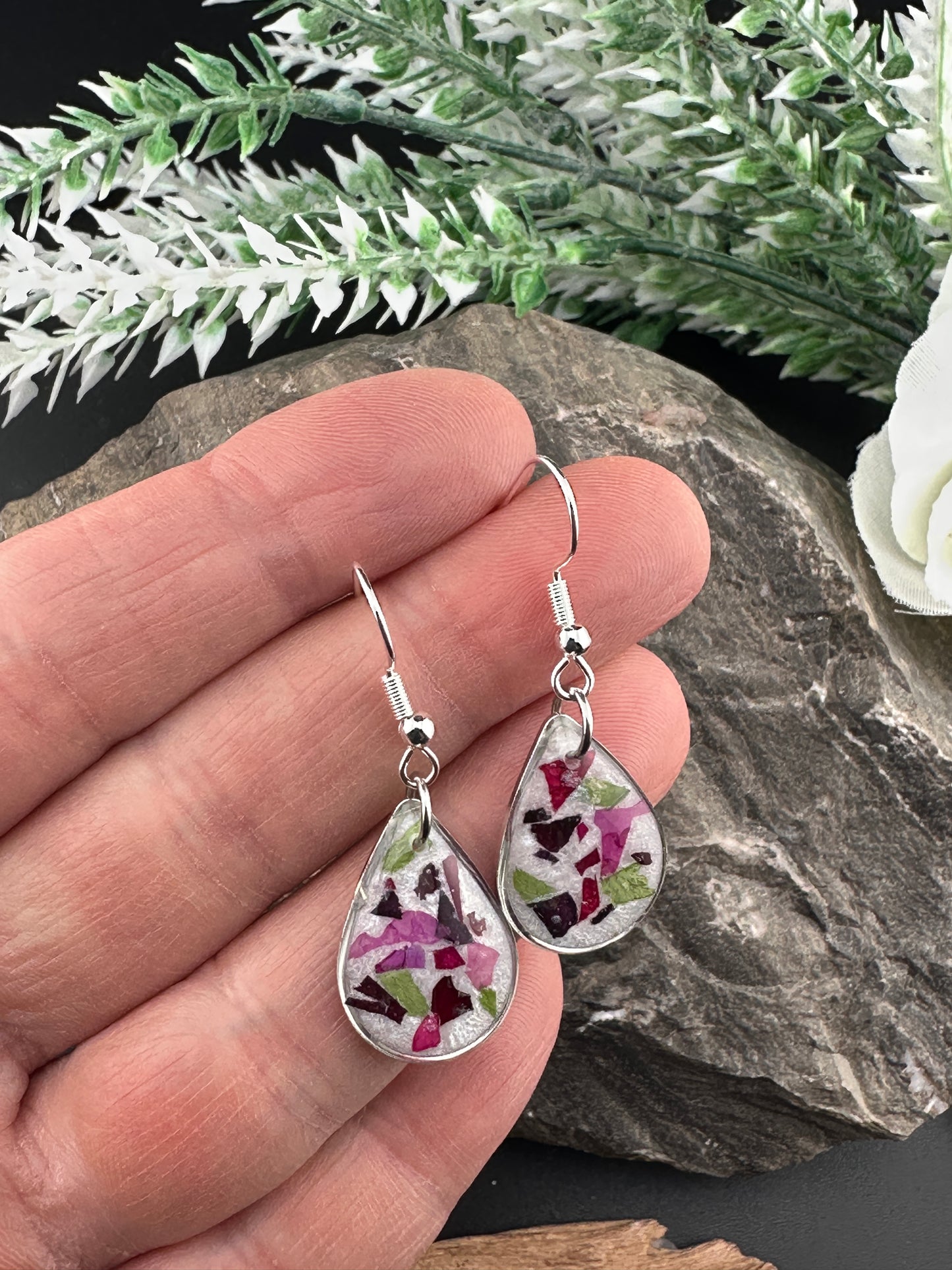 Teardrops of Rose – Real Petal Earrings in Gold or Silver