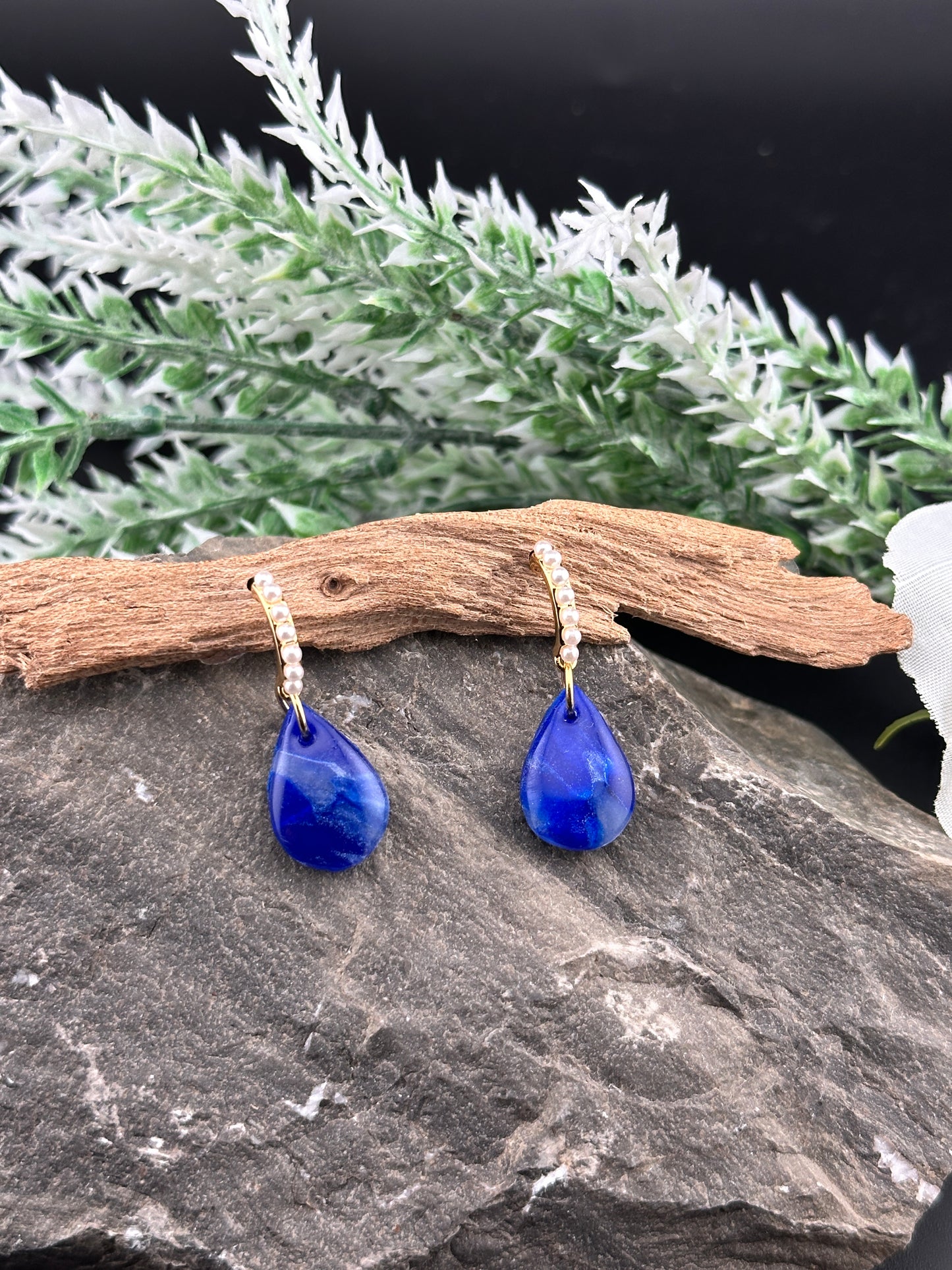 Ocean at Midnight – Faux Sapphire & Pearl Post Earrings