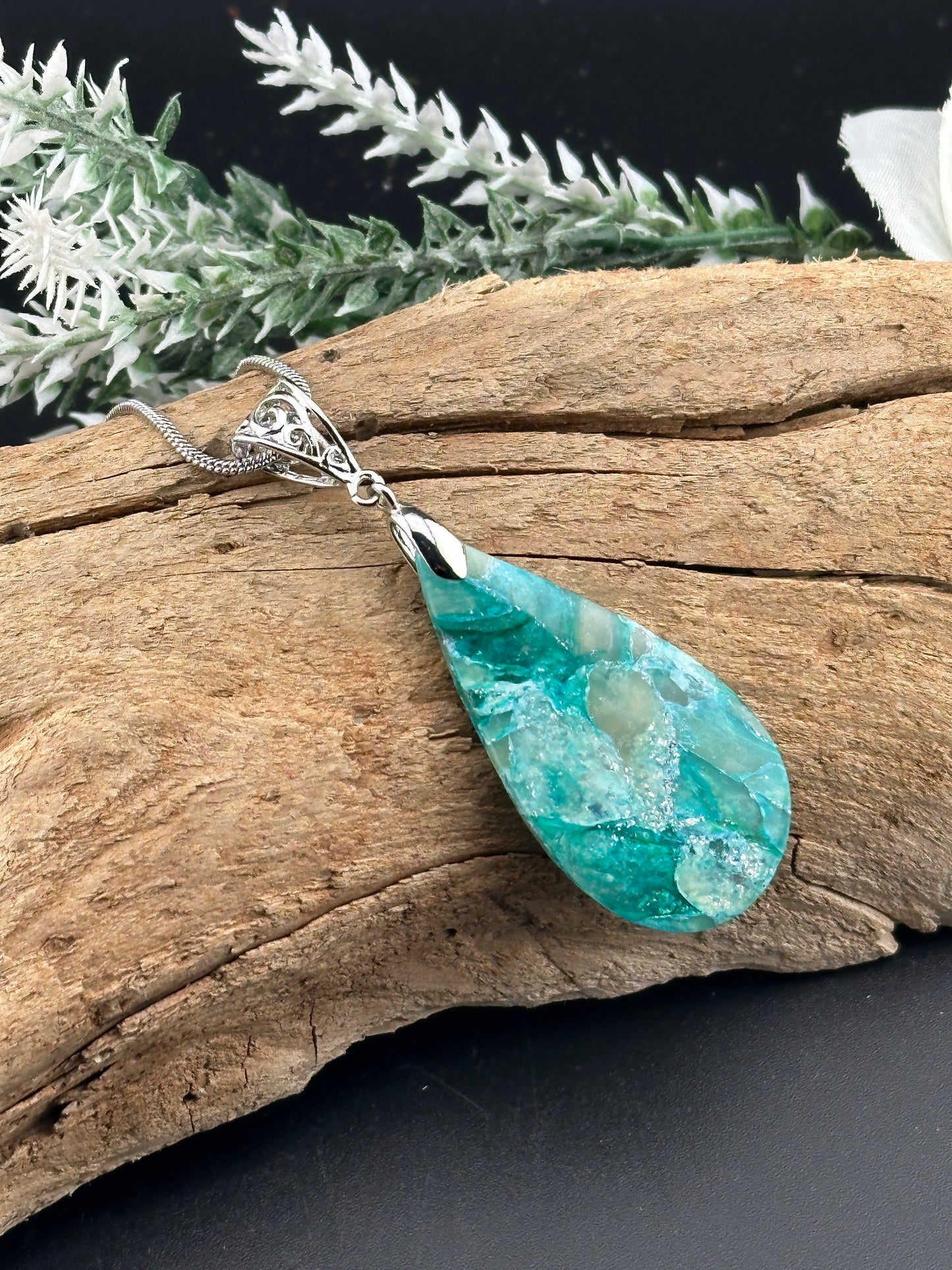 Larimar-Inspired Teardrop Pendant – Handcrafted Ocean Beauty