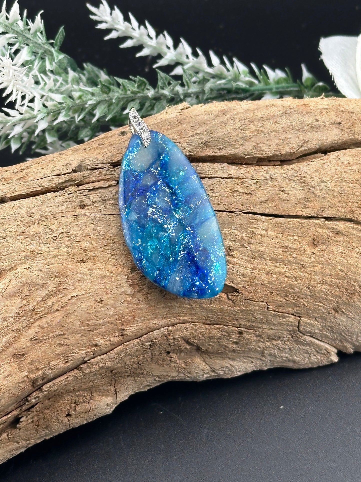 Sapphire Inspired Zirconia Polymer Clay Necklace