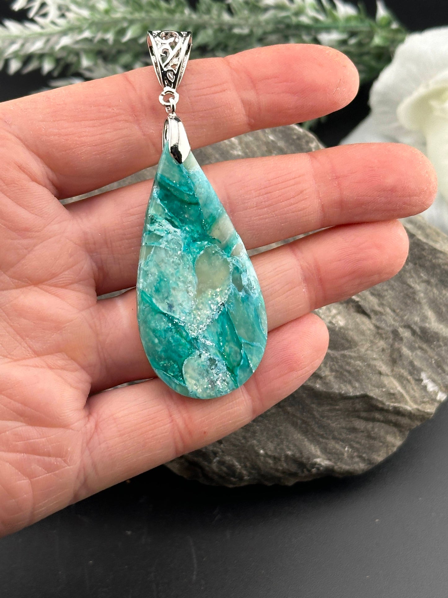 Larimar-Inspired Teardrop Pendant – Handcrafted Ocean Beauty