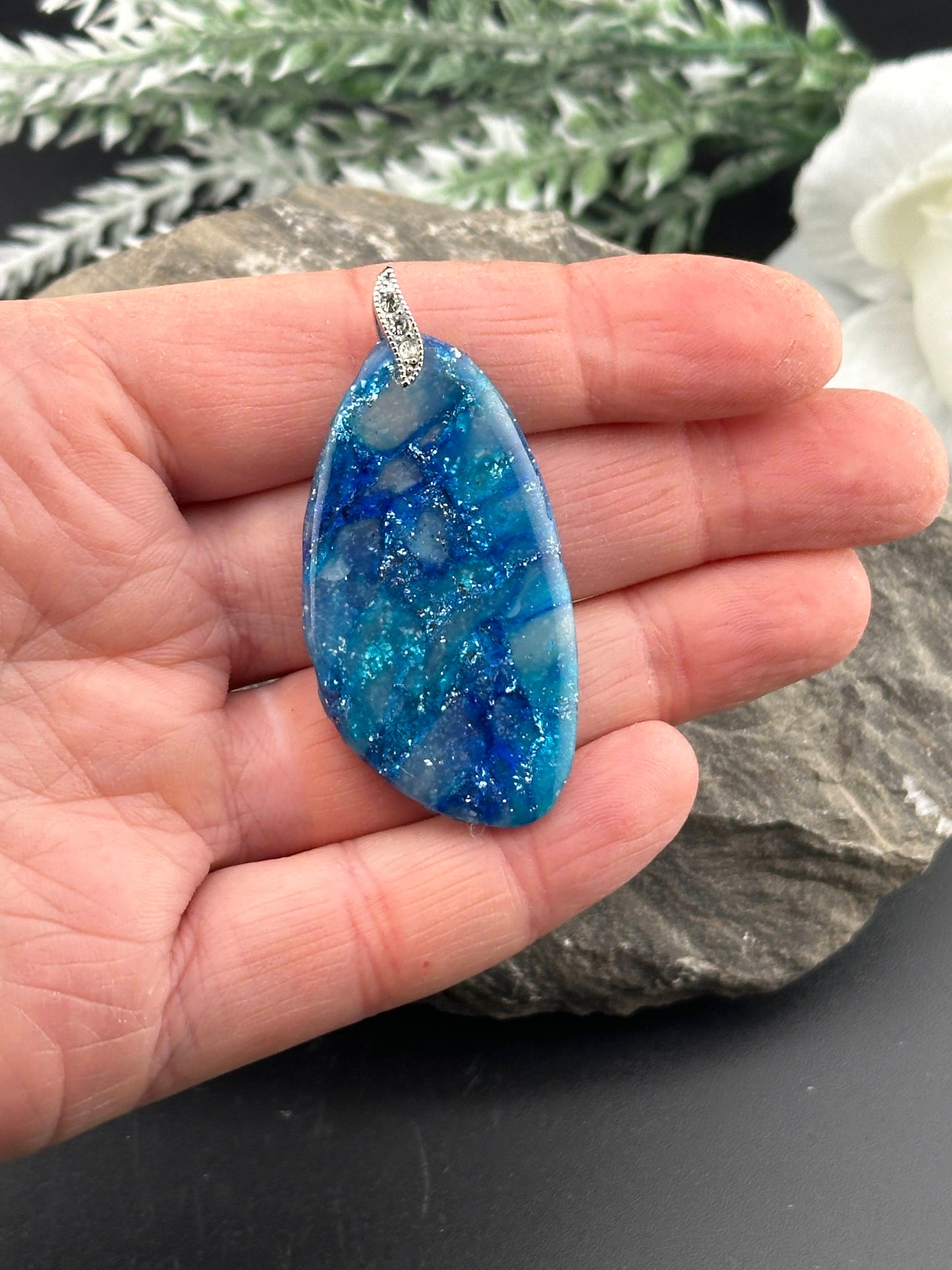 Sapphire Inspired Zirconia Polymer Clay Necklace