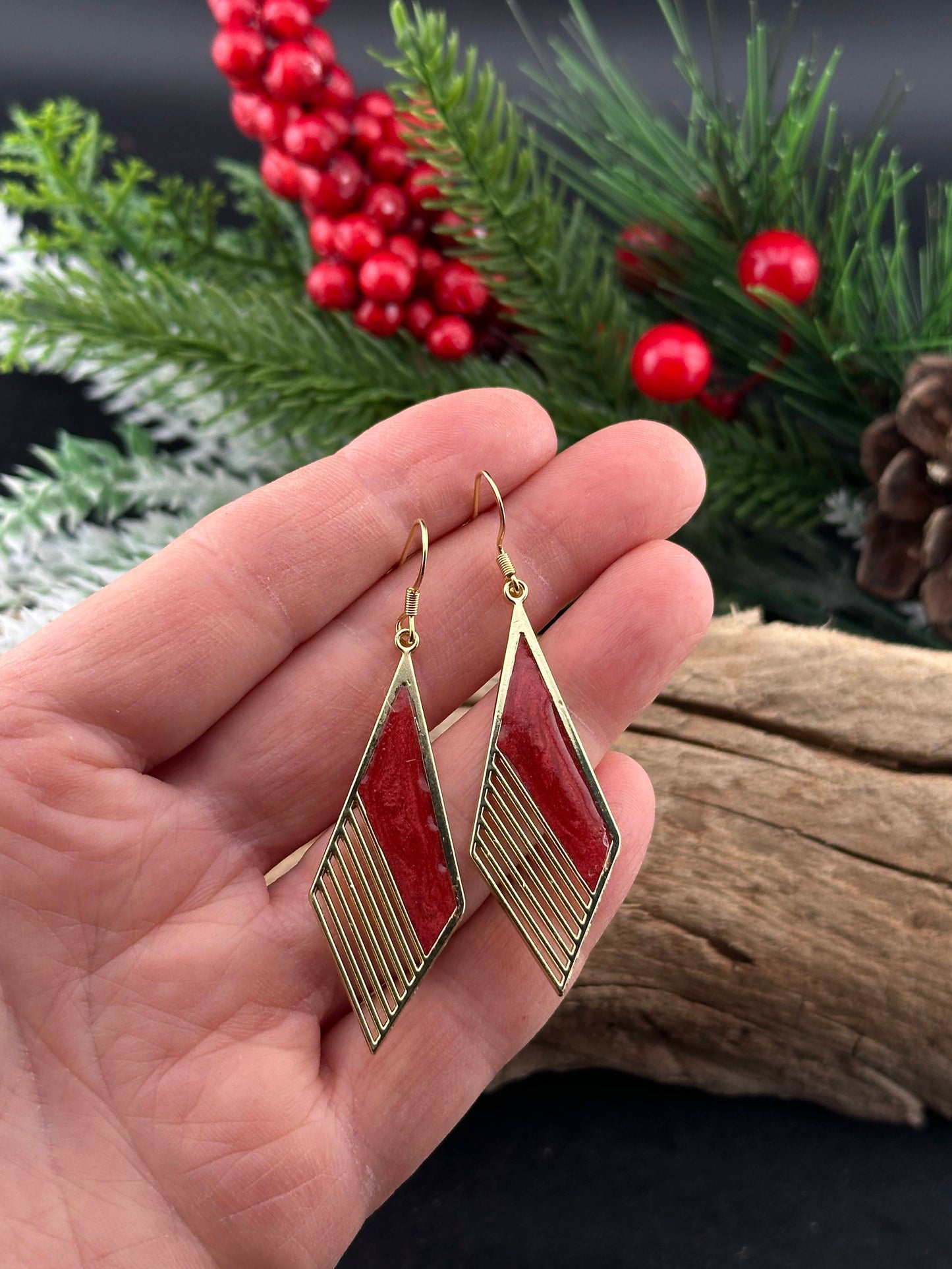 Christmas Red Geometric Glamorous Dangle Earrings