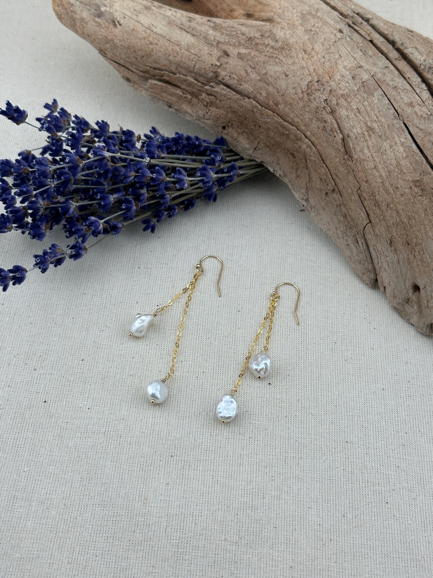 Golden Cascade – Baroque Pearl Drop Earrings