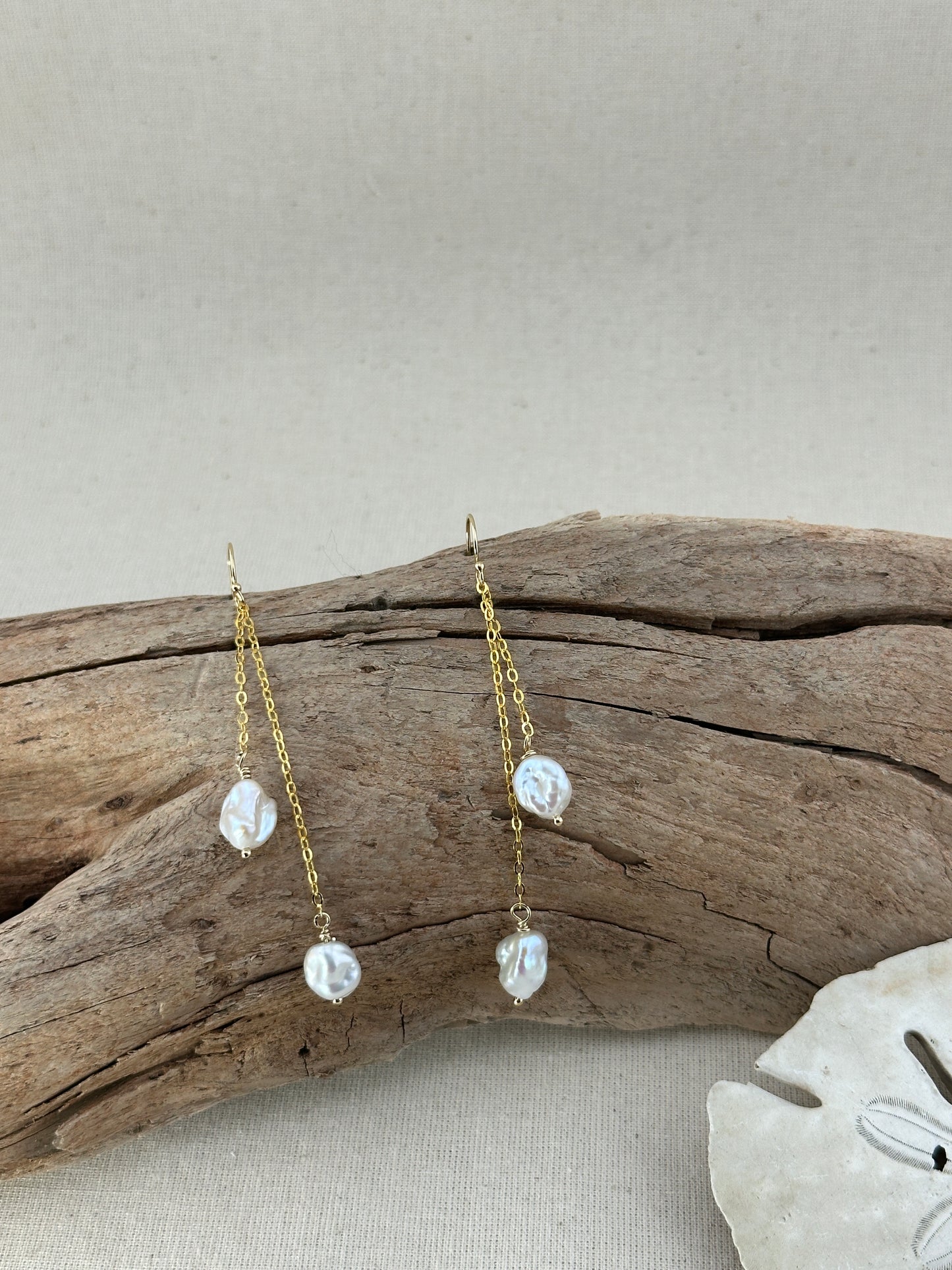 Golden Cascade – Baroque Pearl Drop Earrings