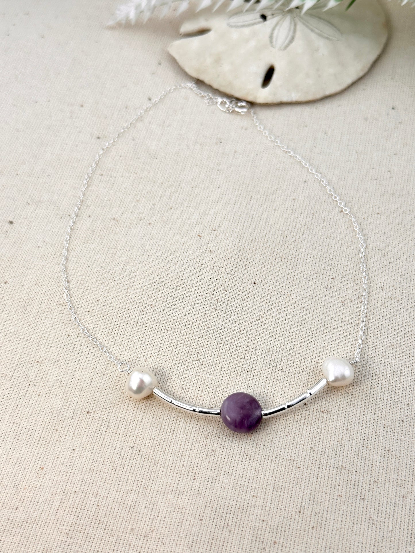 Amethyst & Pearl Whisper Necklace – Sterling Silver