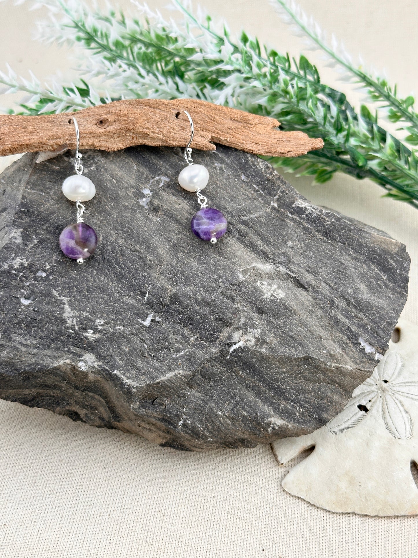 Amethyst & Pearl Whisper Earrings Sterling Silver