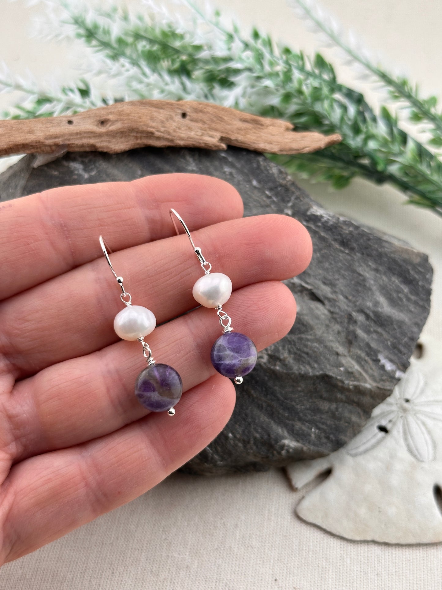 Amethyst & Pearl Whisper Earrings Sterling Silver