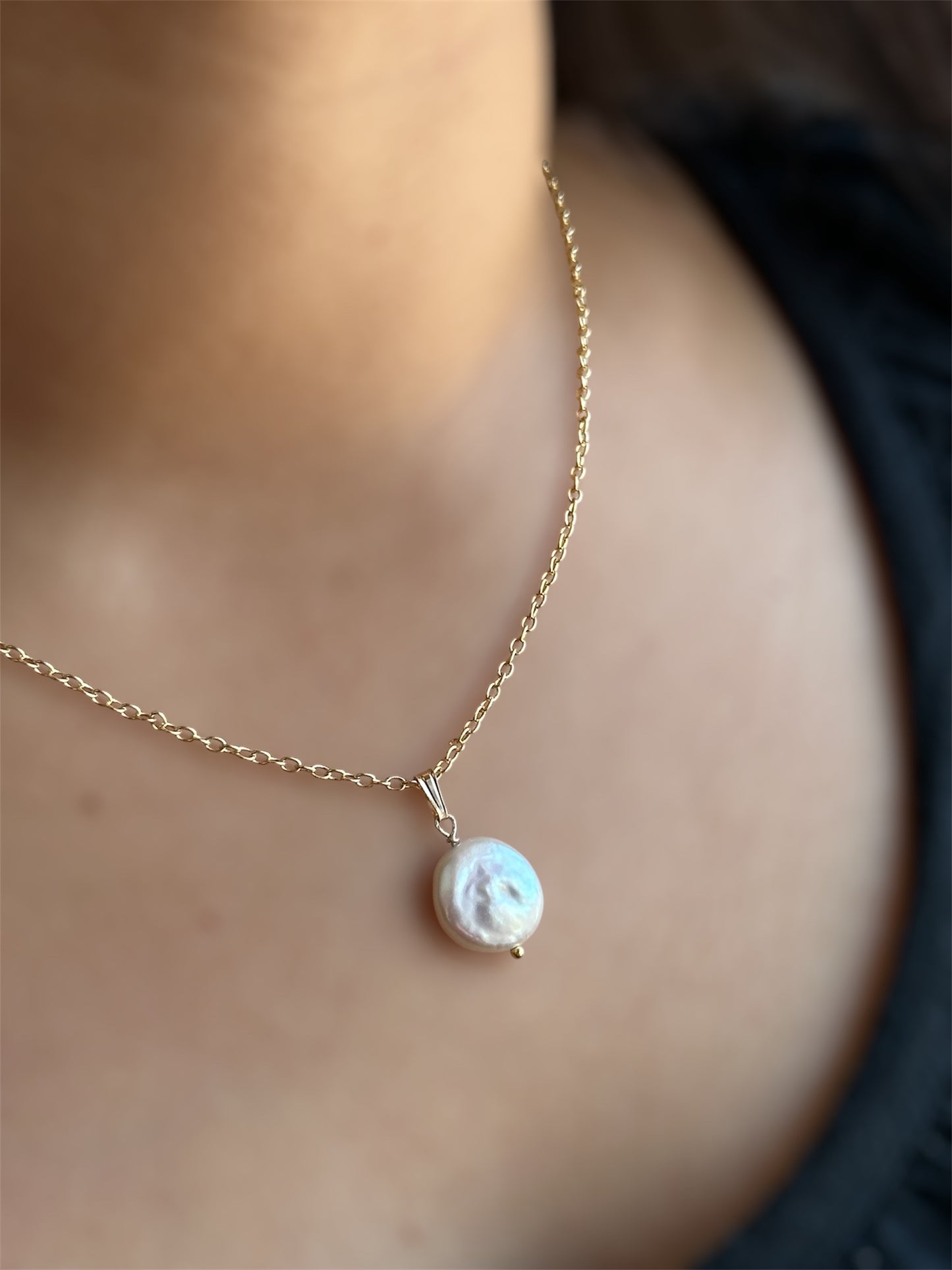 Classic Button Baroque Pearl Pendant Necklace – Gold Filled Chain
