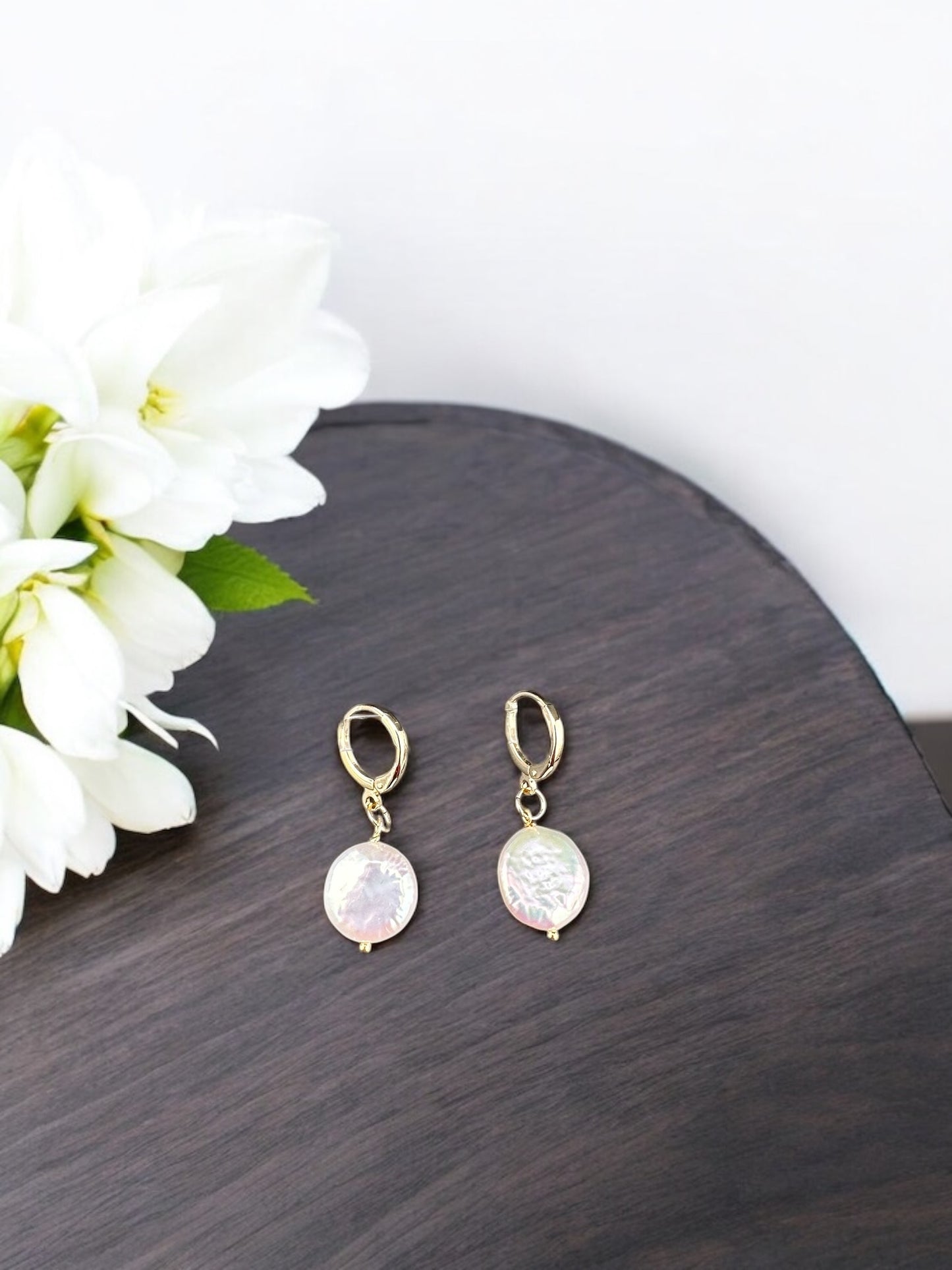 Classic Button Baroque Pearl Lever-Back Earrings in Gold