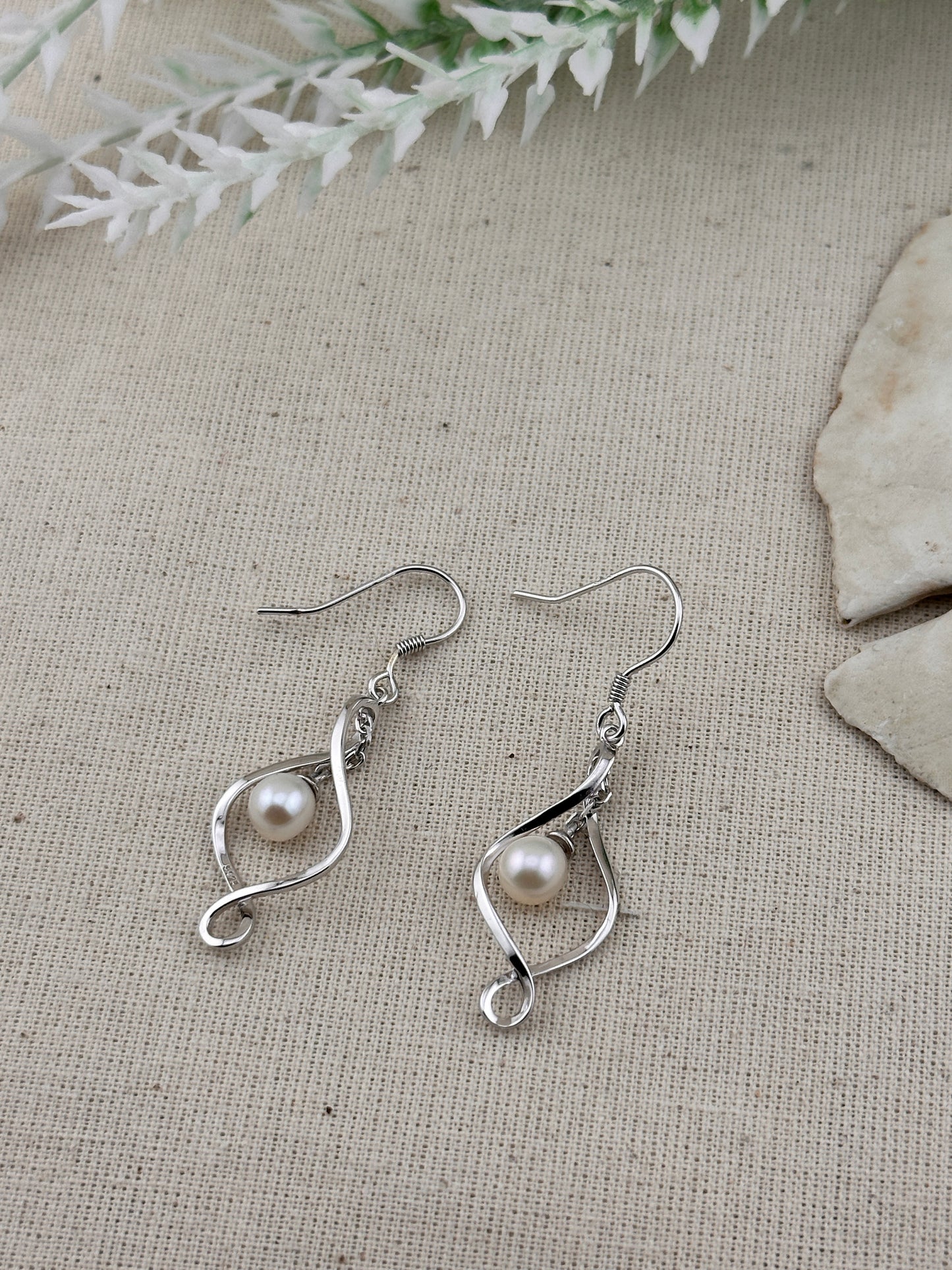 Elise -  Sterling Silver Pearl Swirl Earrings