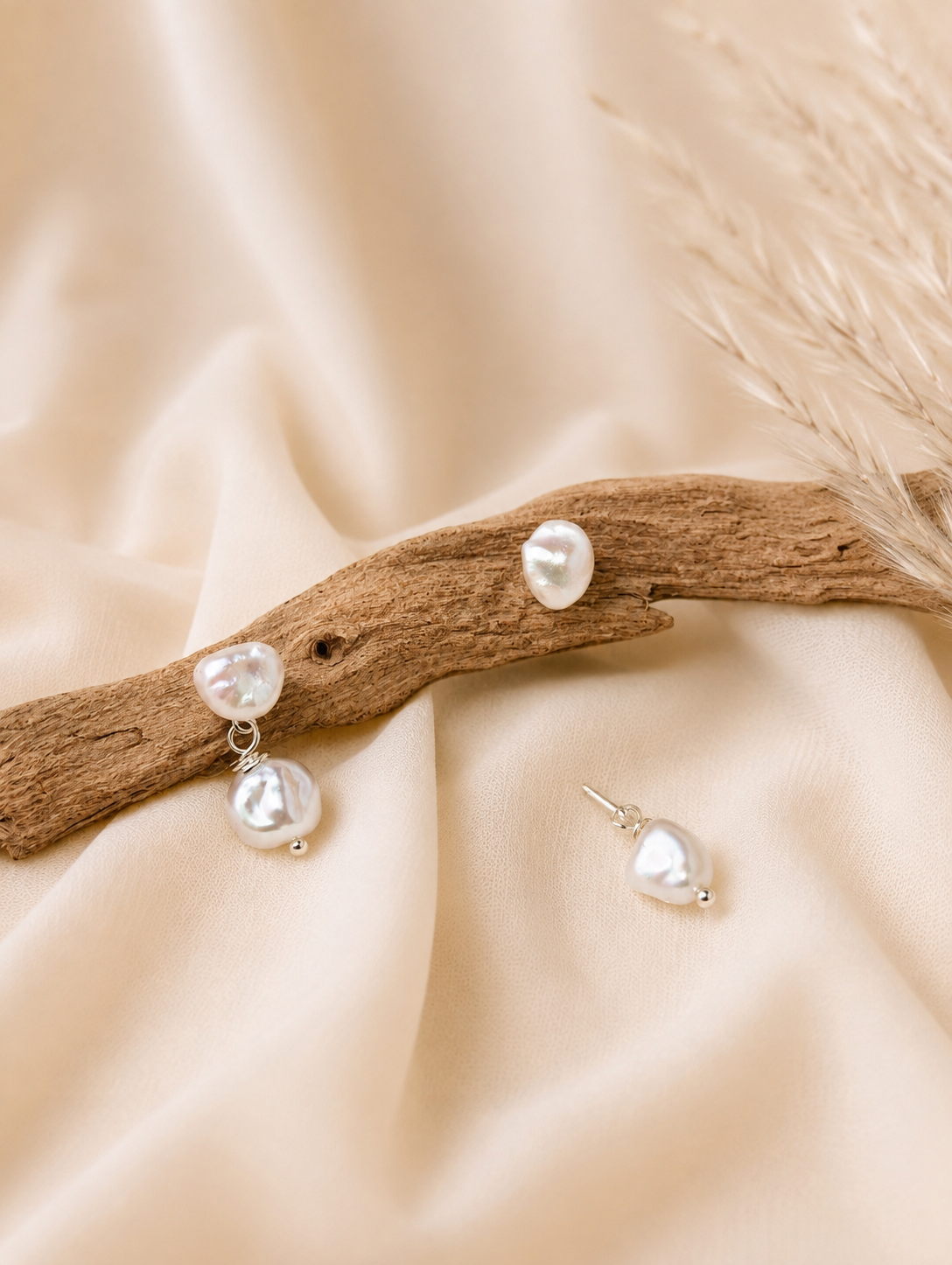 Chloe - Convertible Duo Keshi Pearl Earrings Sterling Silver
