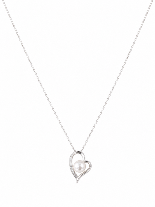 Amara - Heart Pearl Necklace in Silver