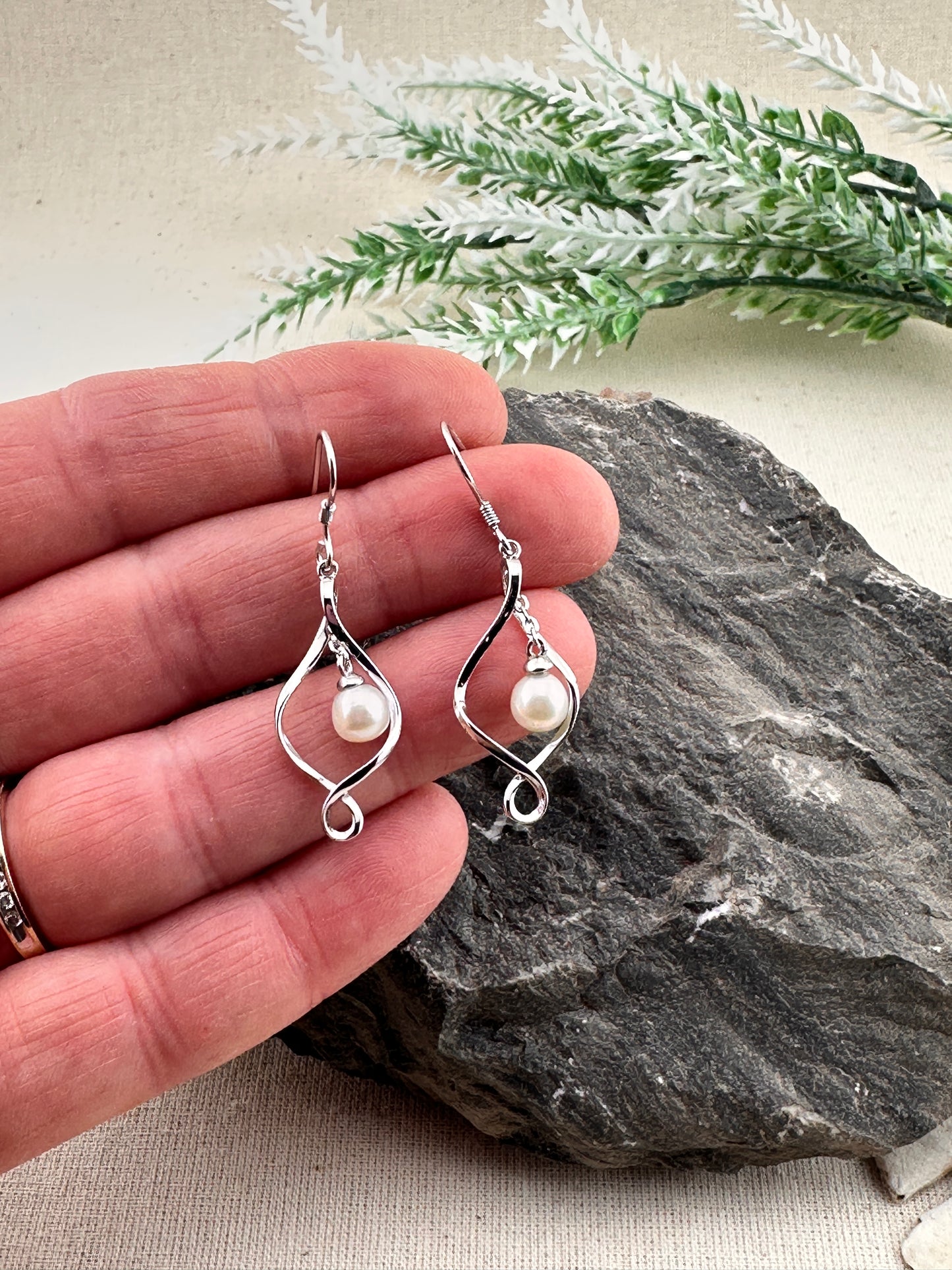 Elise -  Sterling Silver Pearl Swirl Earrings