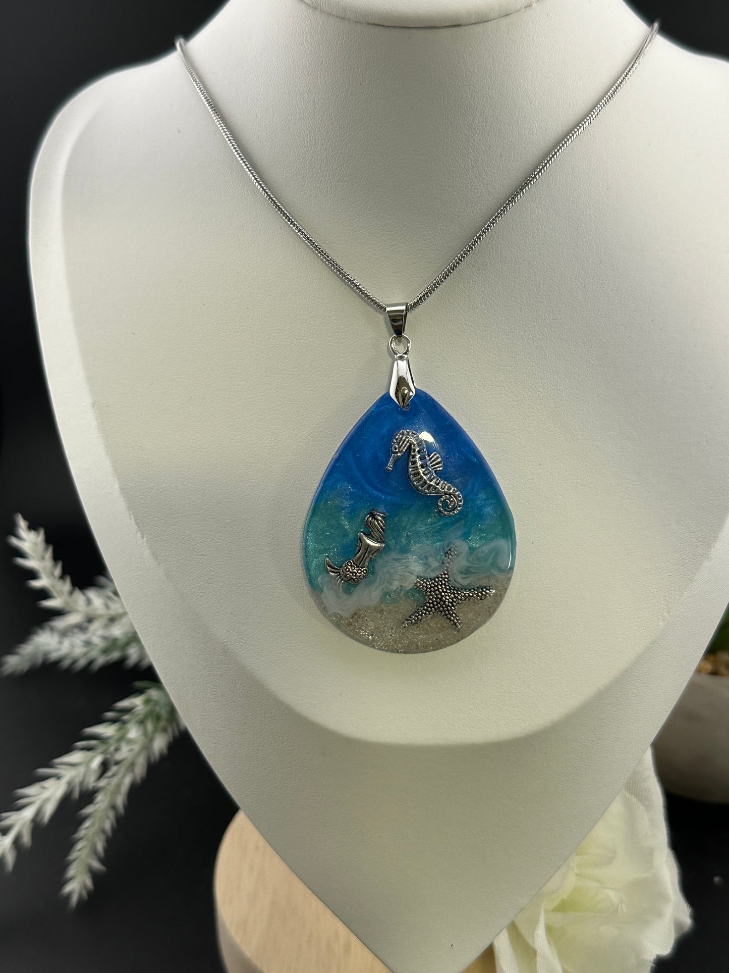 Ocean, Mermaid, Resin Necklace with Real Sand from Spain!