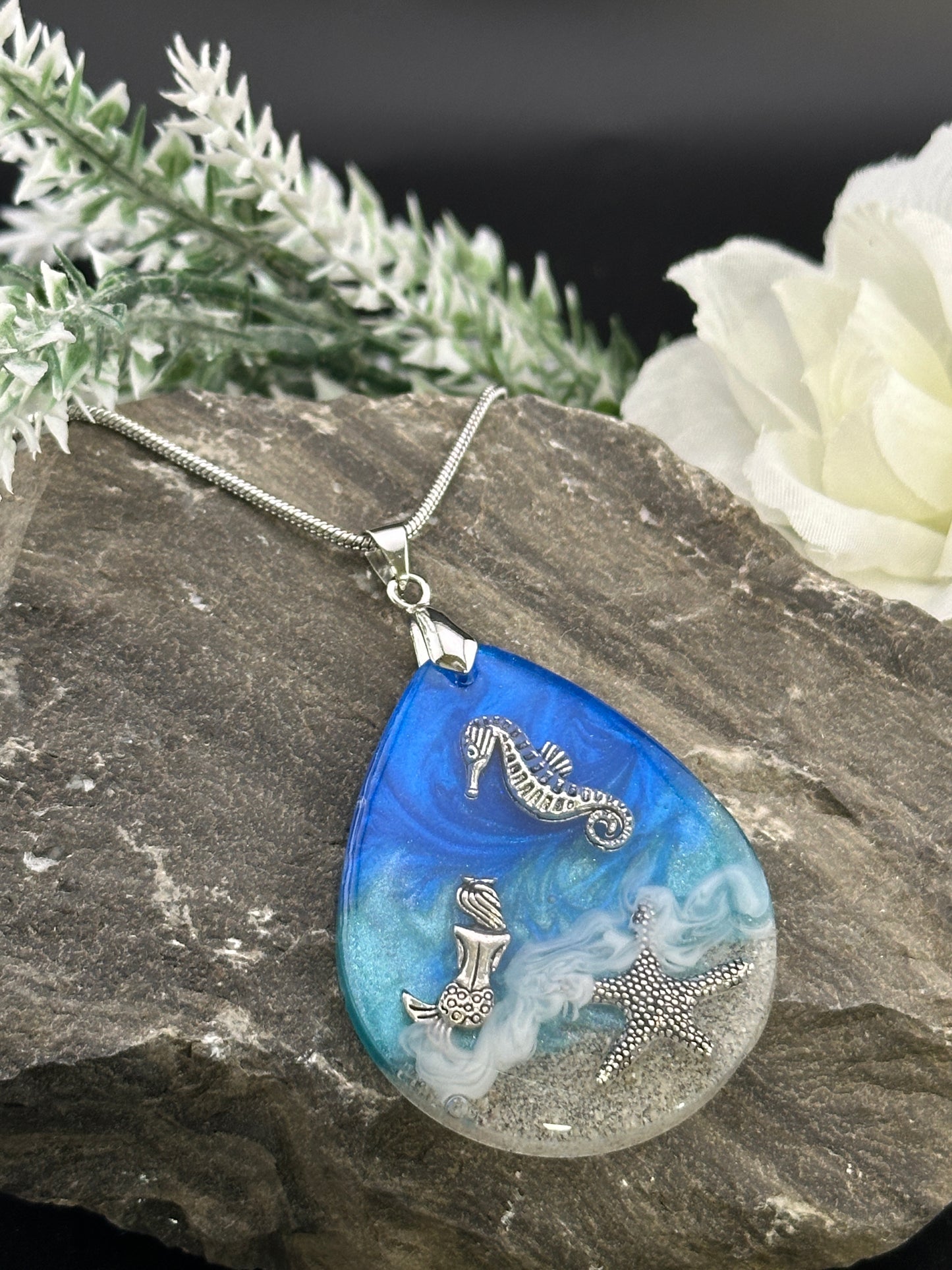 Ocean, Mermaid, Resin Necklace with Real Sand from Spain!