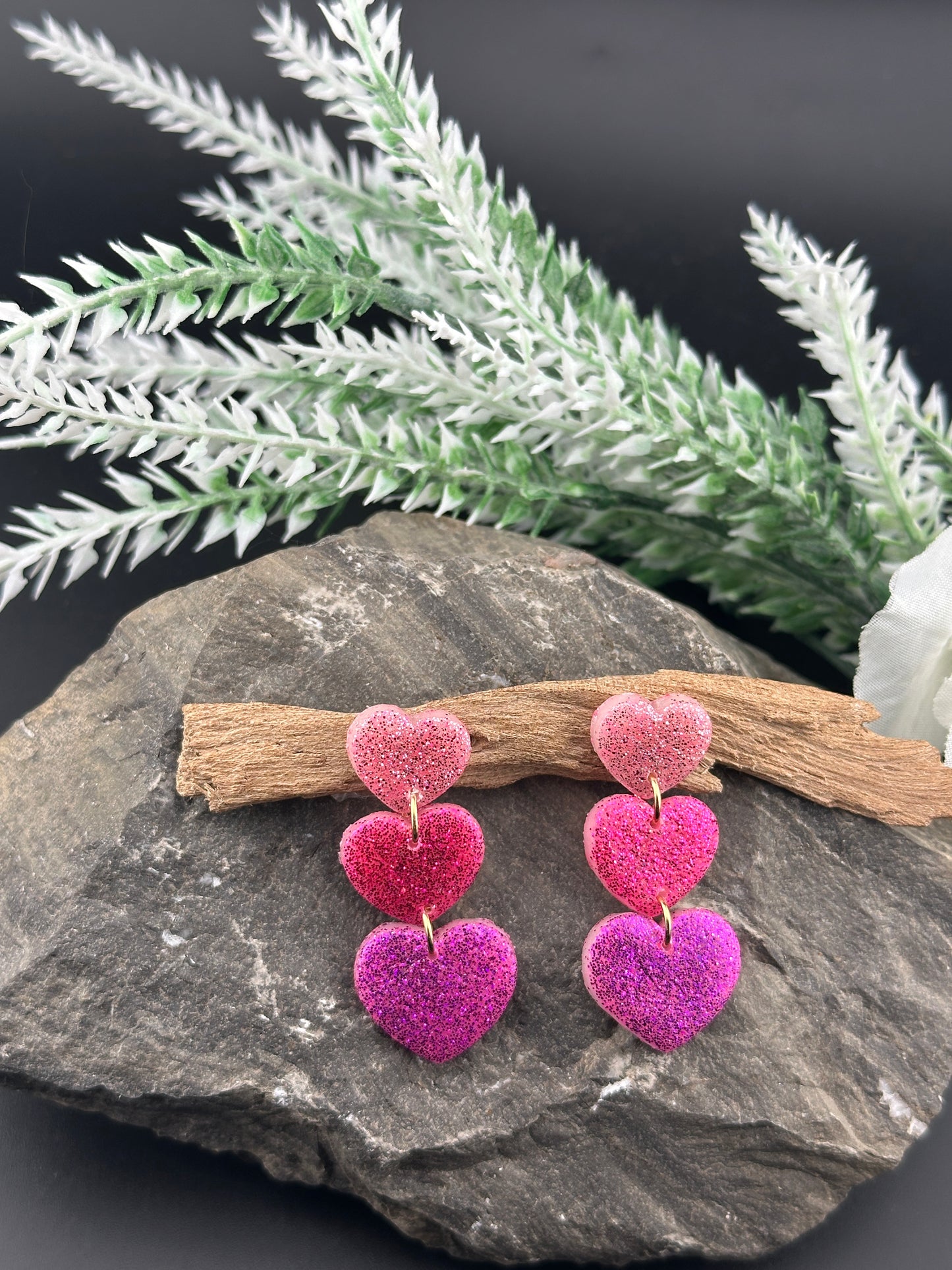 Valentine's Day Pink Ombre Glitter Heart Earrings