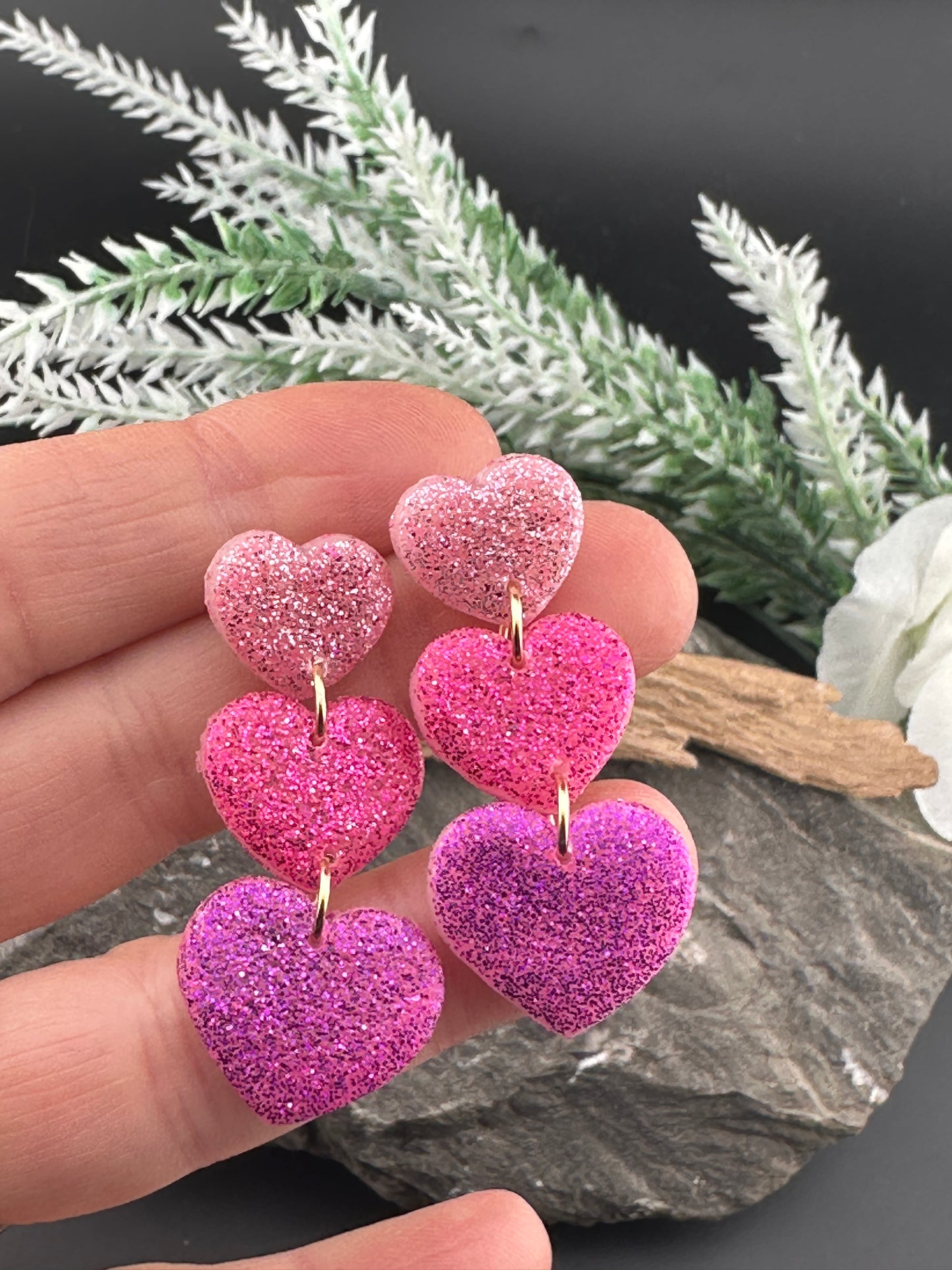 Valentine's Day Pink Ombre Glitter Heart Earrings