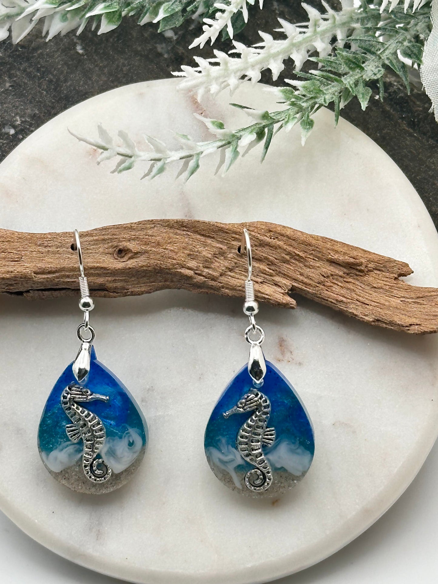 Ocean, Mermaid, Resin Earrings, with real sand from Spain!