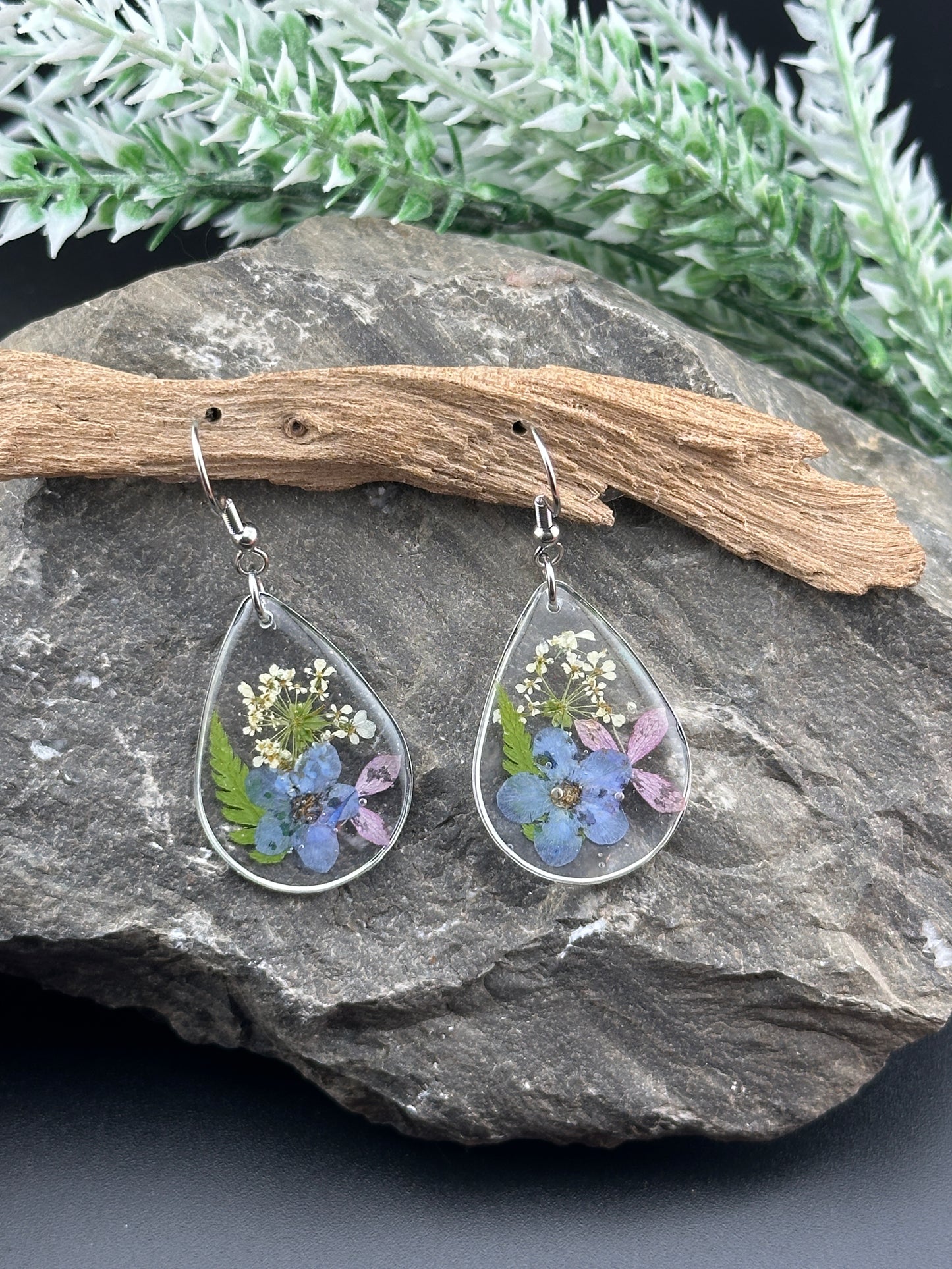 Garden Collection Silver -Teardrop Earrings with Forget-Me-Nots