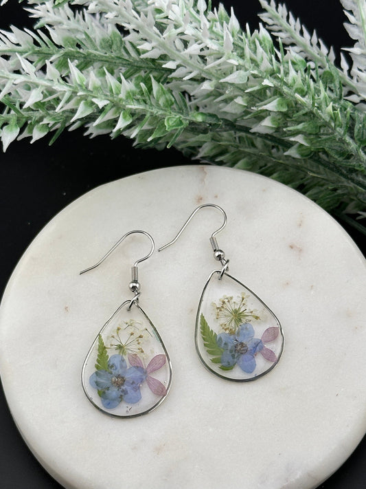 Garden Collection Silver -Teardrop Earrings with Forget-Me-Nots