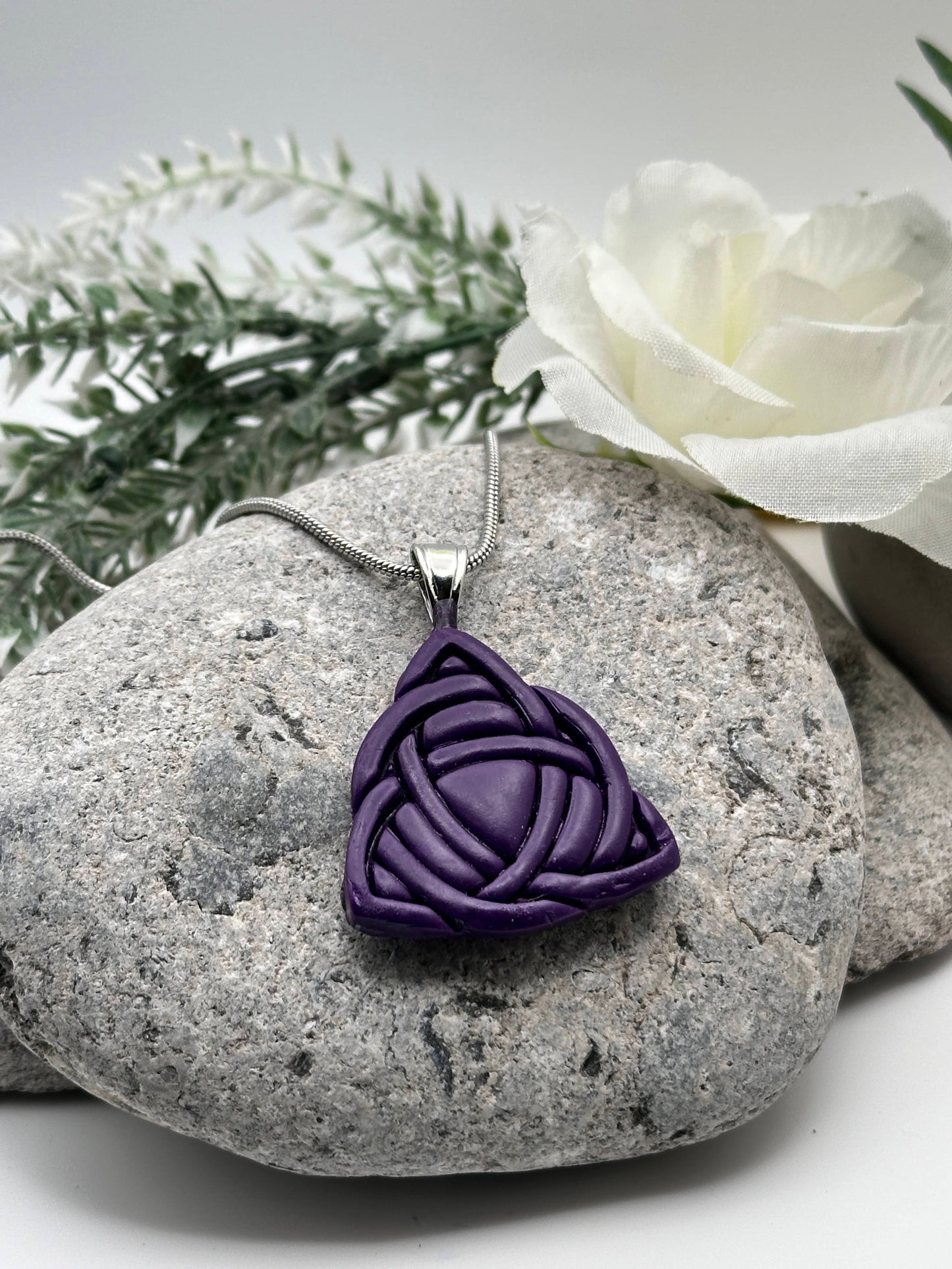 Celtic Trinity Knot, Deep Purple, Polymer Clay Necklace