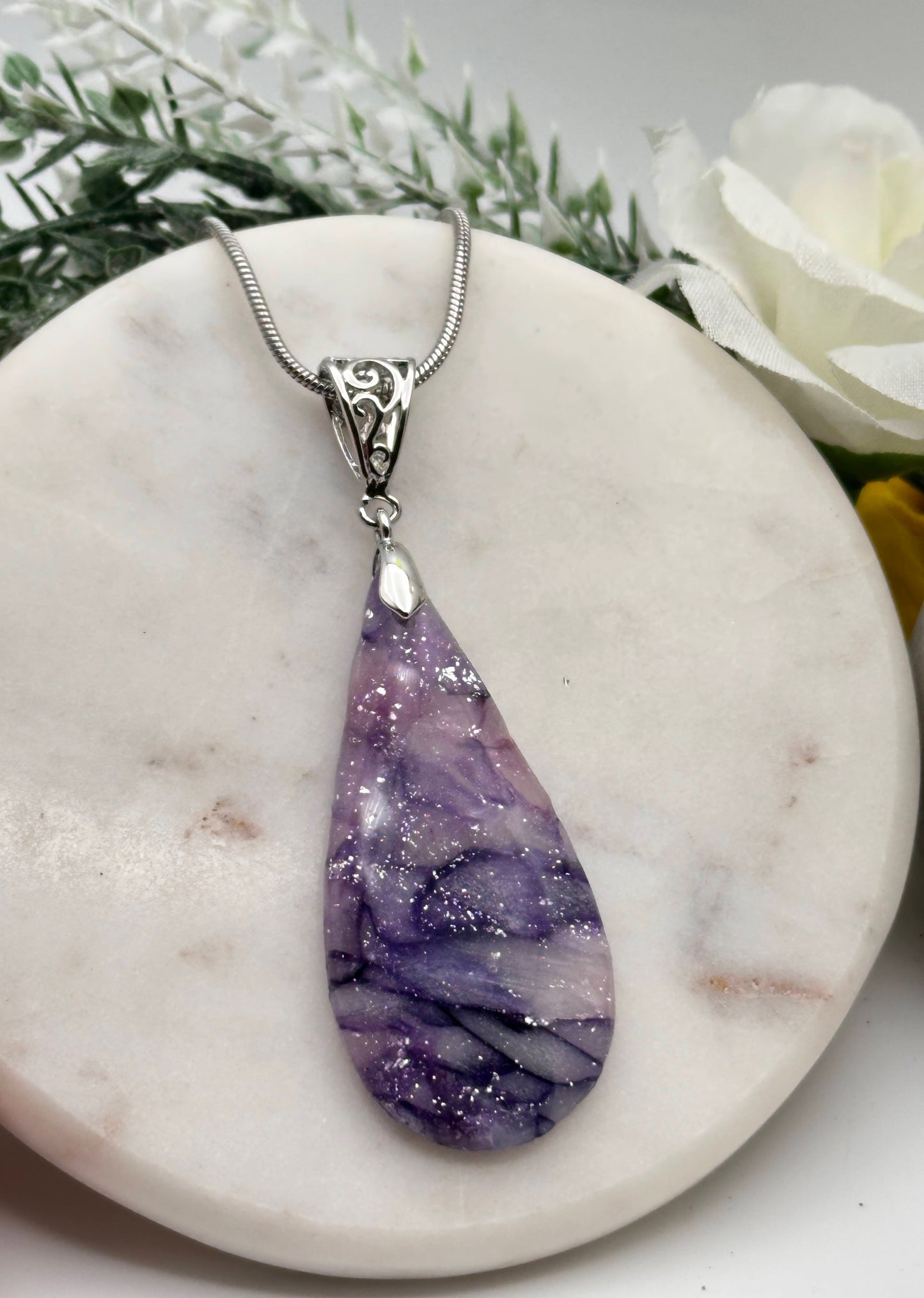 Amethyst-Inspired Polymer Clay Necklace