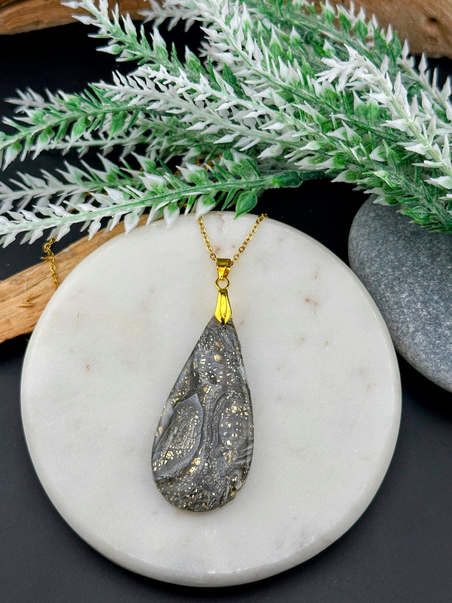 Crazy Lace Faux Agate Teardrop Pendant