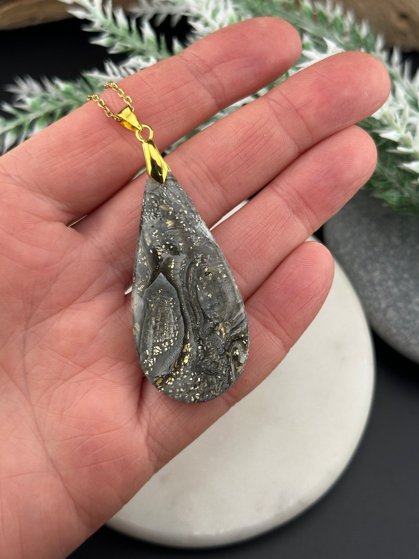 Crazy Lace Faux Agate Teardrop Pendant