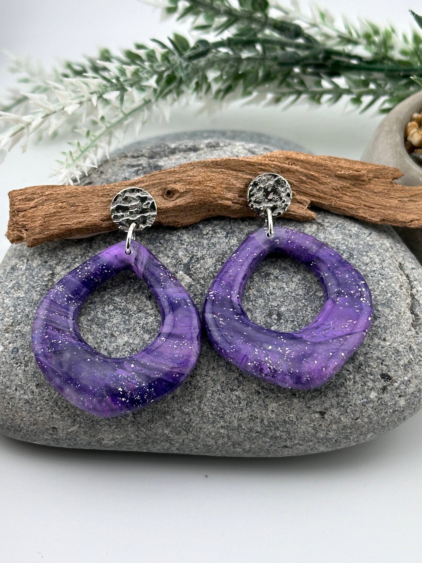 Purple Marble Teardrop Dangle Earrings