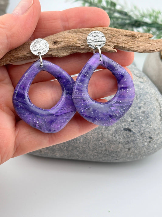 Purple Marble Teardrop Dangle Earrings