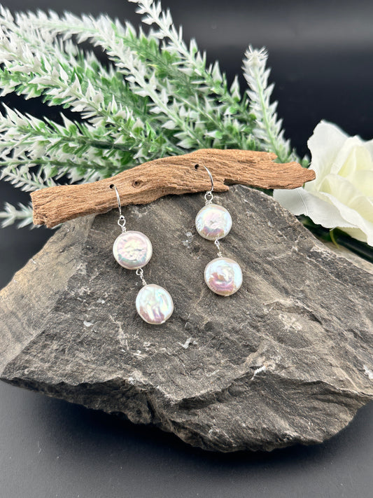 Double Drop Baroque Pearl Earrings – 925 Sterling Silver Grace
